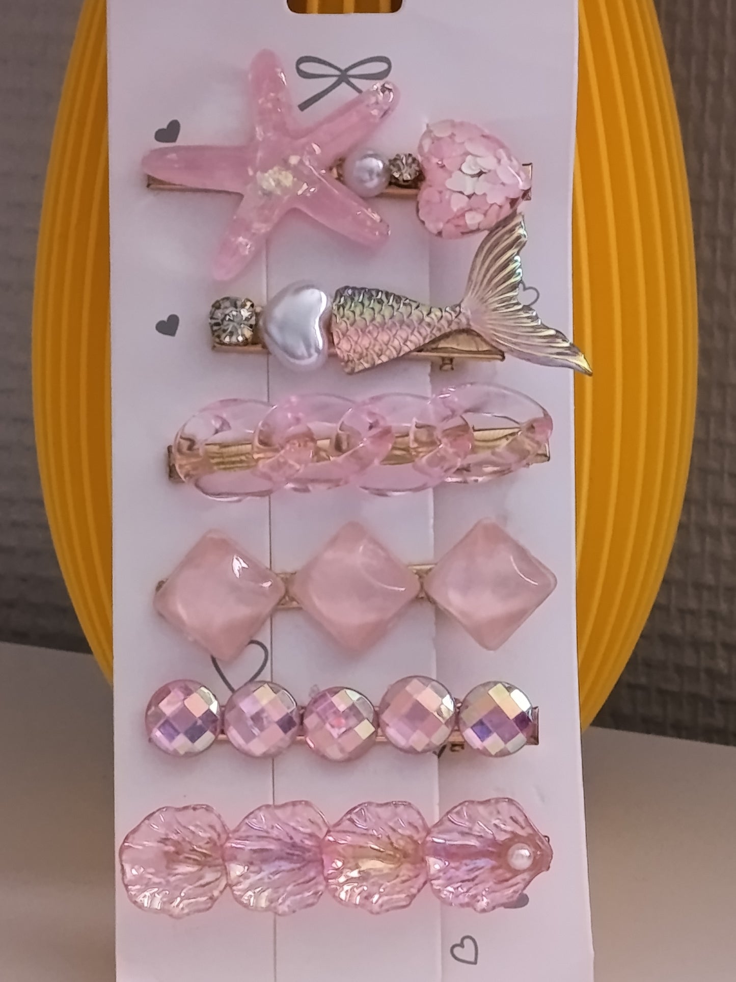 Lot de 6 pinces crocrodiles à cheveux, dans les tons roses clairs, thème mer