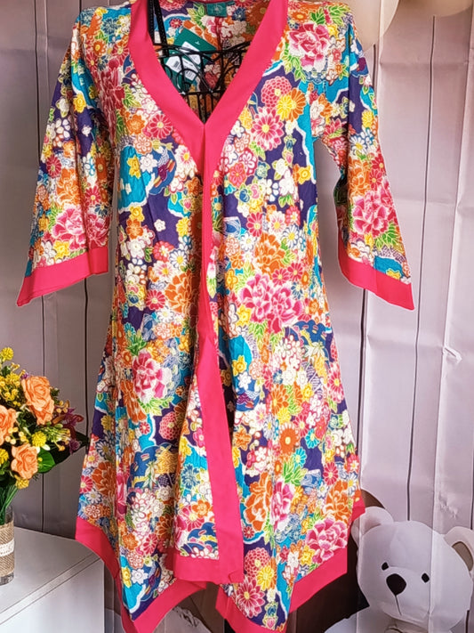 Tunique femme 100% voile de coton, multicolore et asymétrique, taille 36-38, N8