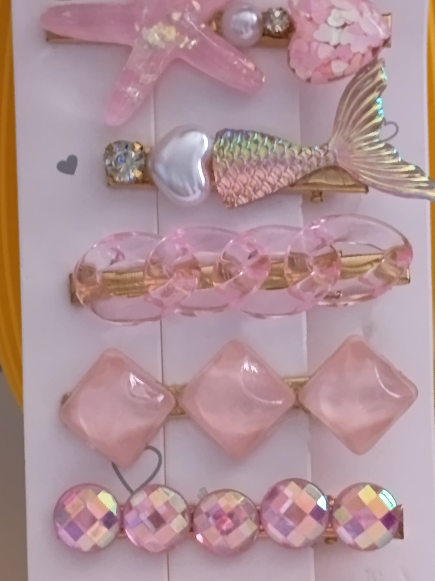 Lot de 6 pinces crocrodiles à cheveux, dans les tons roses clairs, thème mer