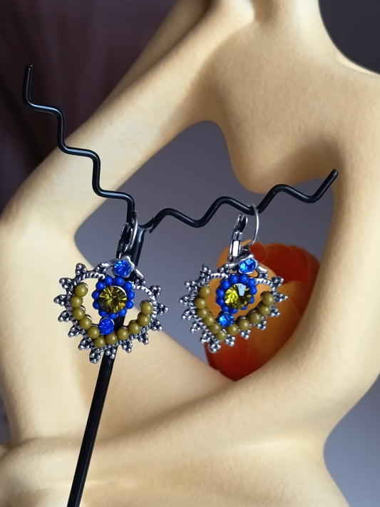 ✨ BOUCLES D'OREILLES "ÉCLAT BAROQUE" – BLEU & OCRE ✨