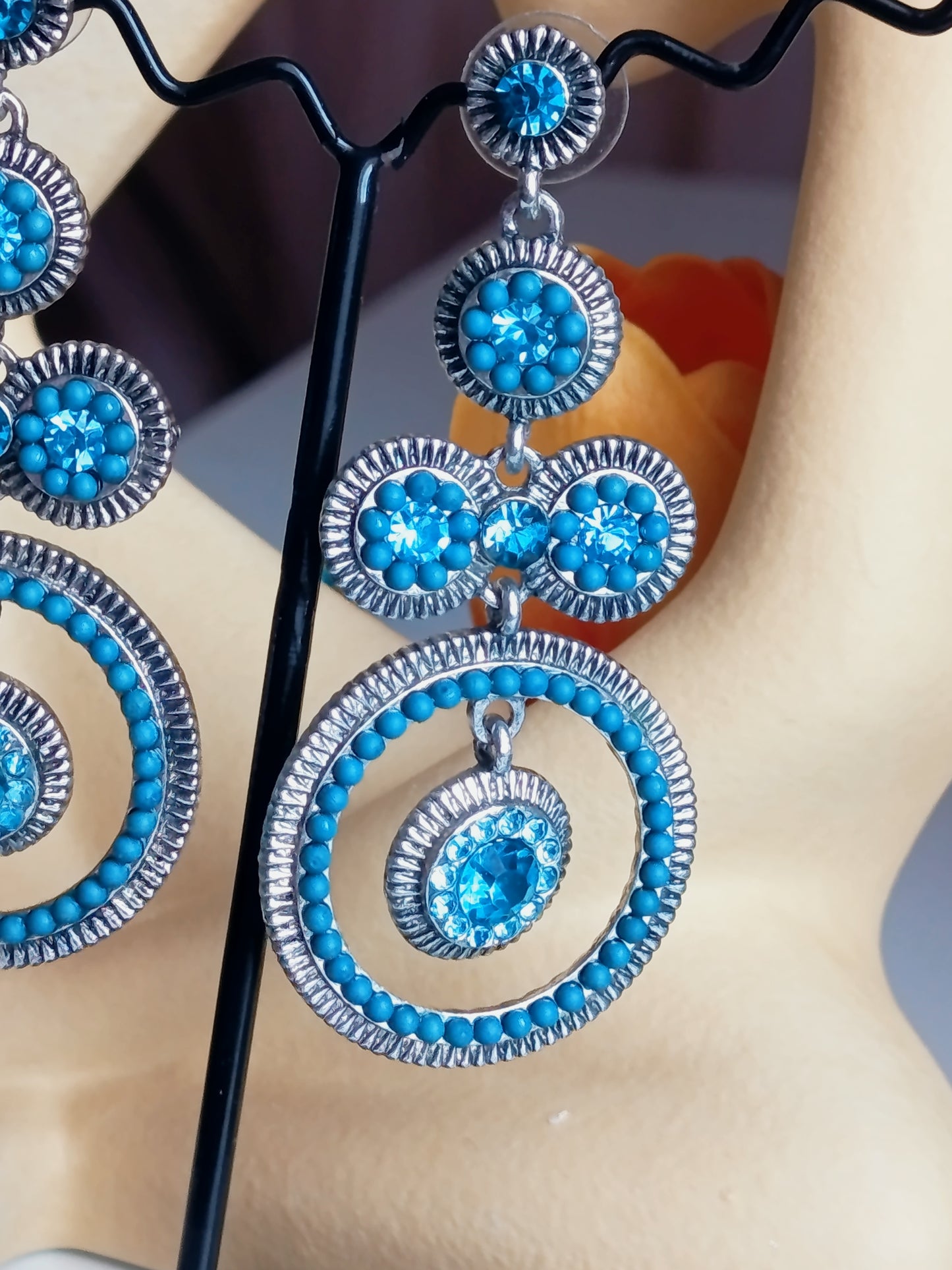🎀🥰Boucles d'Oreilles Pendantes "Bleu Royal" – Lustres Vintage & Cristaux Azur🥰🎀
