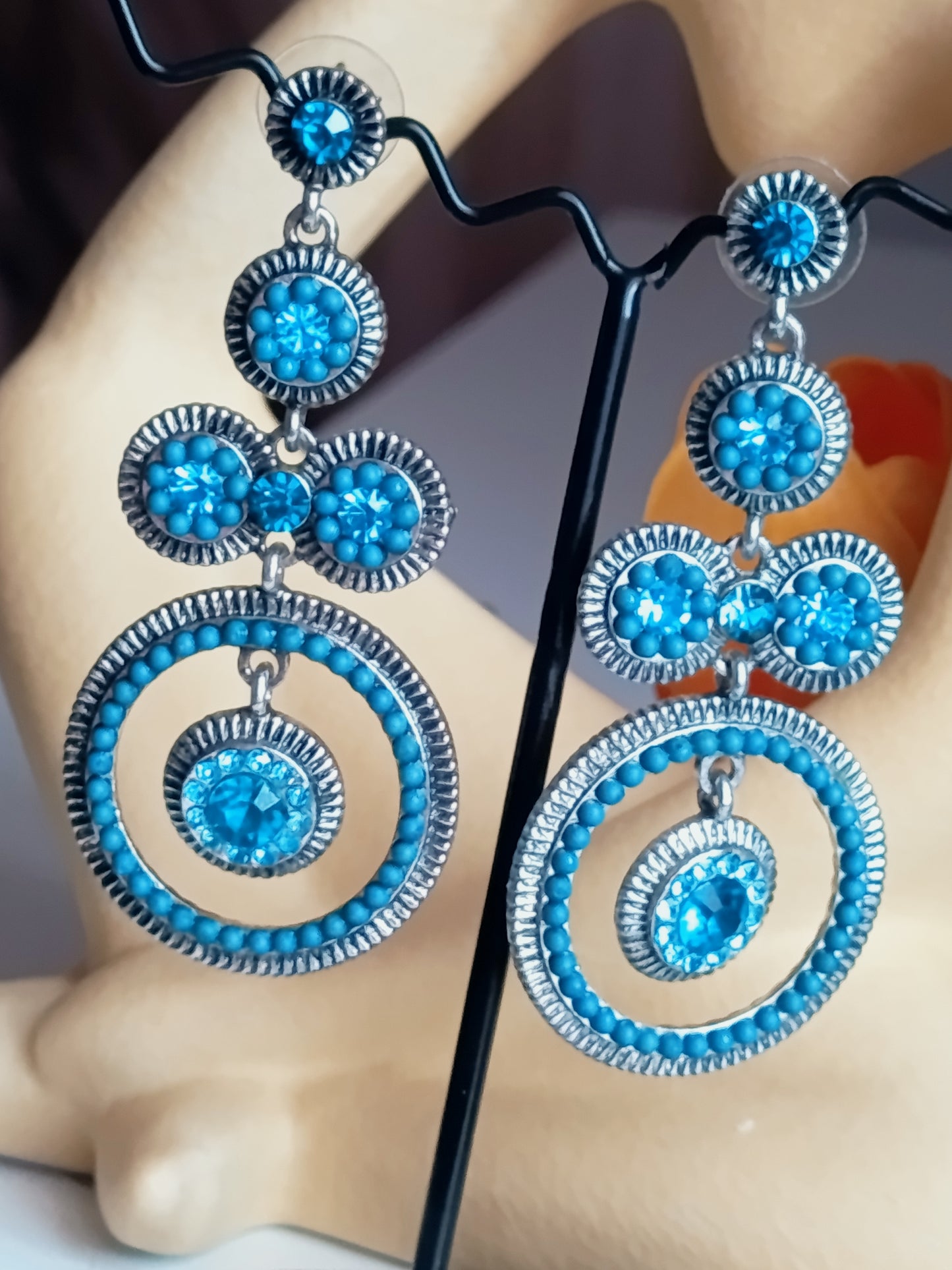 🎀🥰Boucles d'Oreilles Pendantes "Bleu Royal" – Lustres Vintage & Cristaux Azur🥰🎀