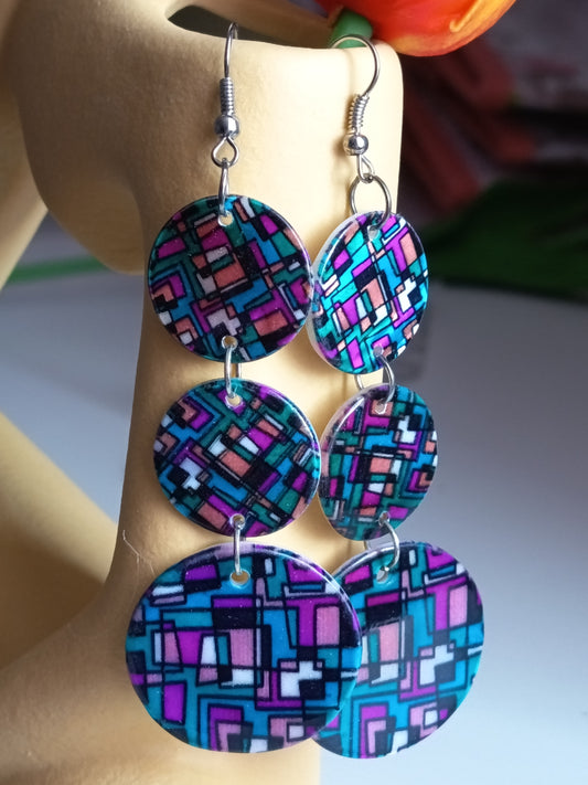 💖💐Boucles d'oreilles réversibles neuves, en nacre véritable et émail géométrique 💐💖