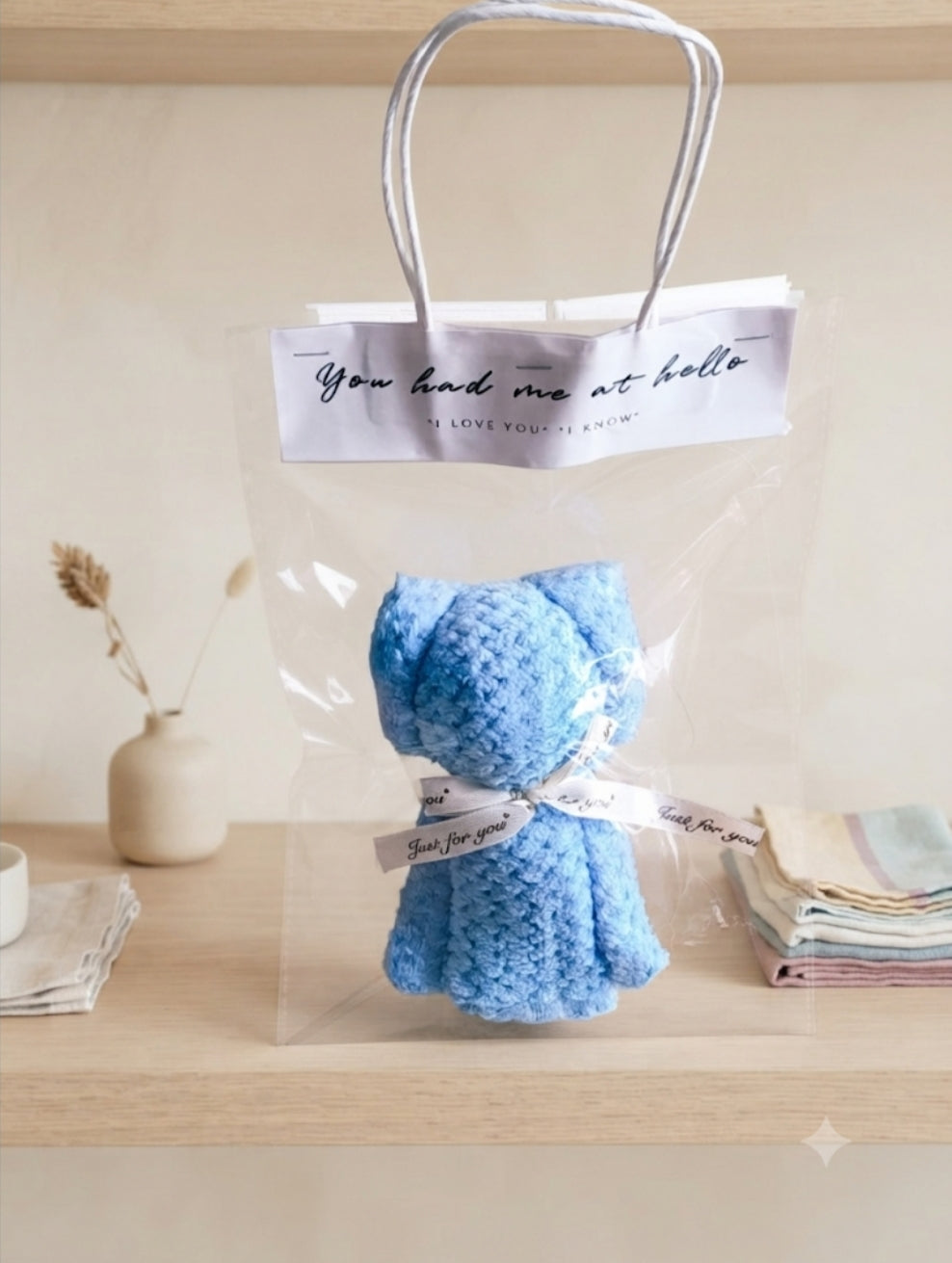 🧸✨ Adorable Serviette d'Invités Ourson Douce & Poétique, dans son sachet avec anses ✨🧸