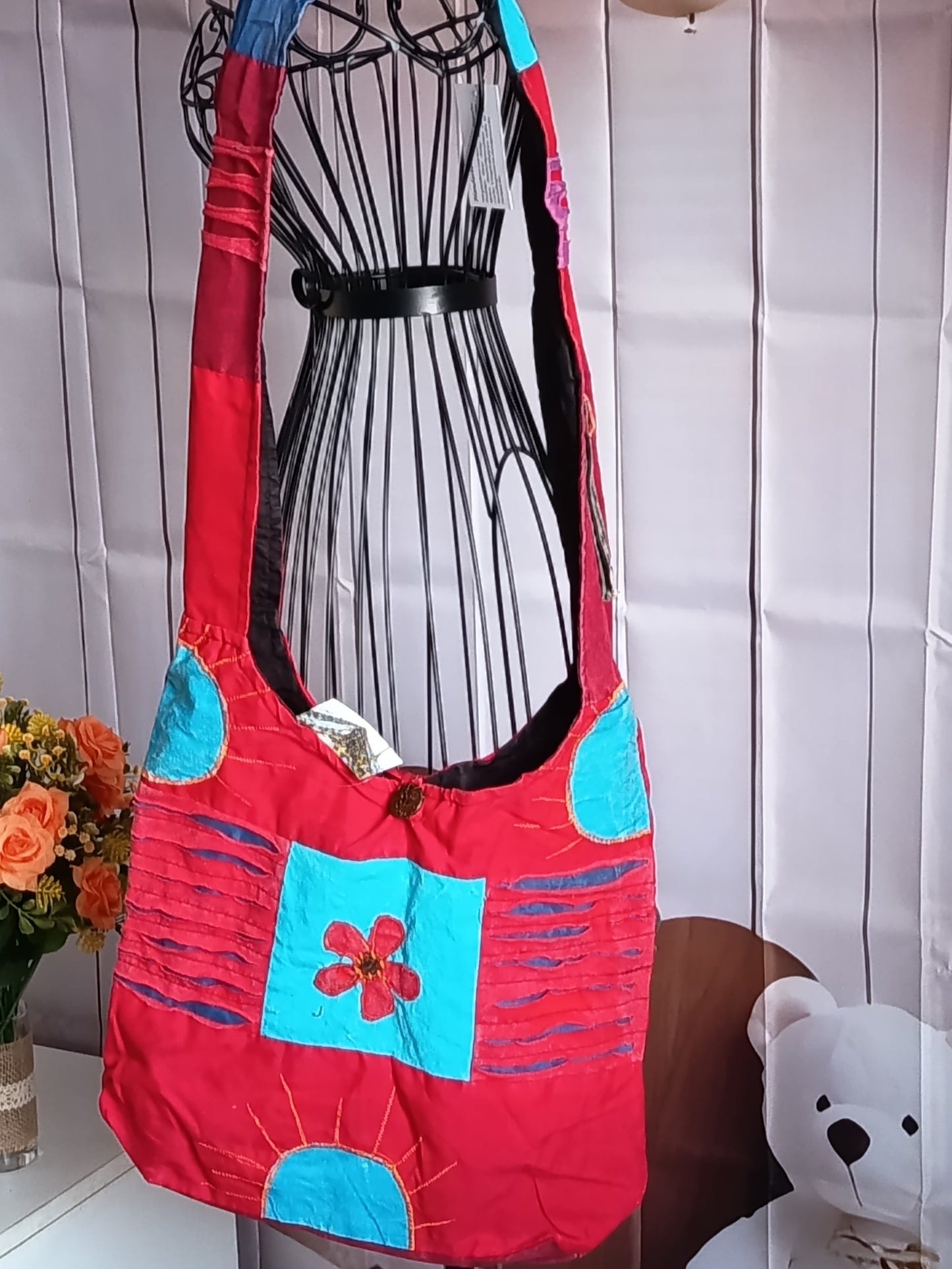 Sac à bandoulière à patchwork, ethnique, 100% coton, coloré N6