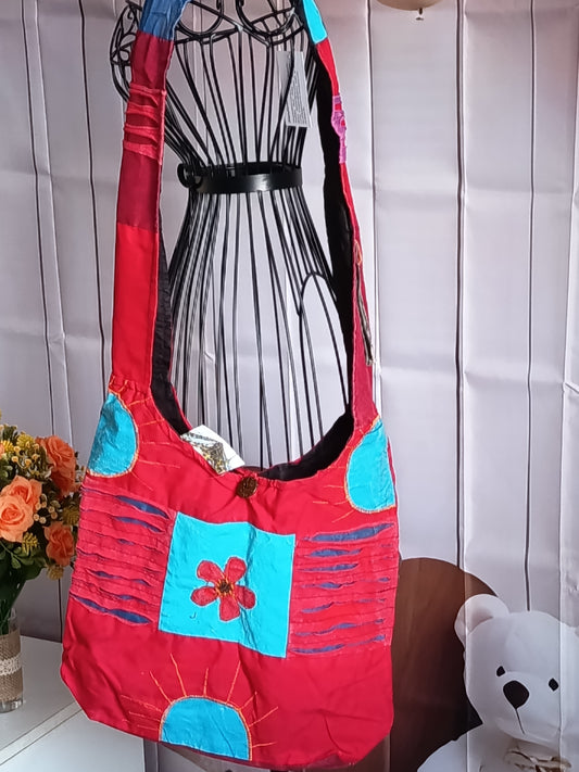 Sac à bandoulière à patchwork, ethnique, 100% coton, coloré N6