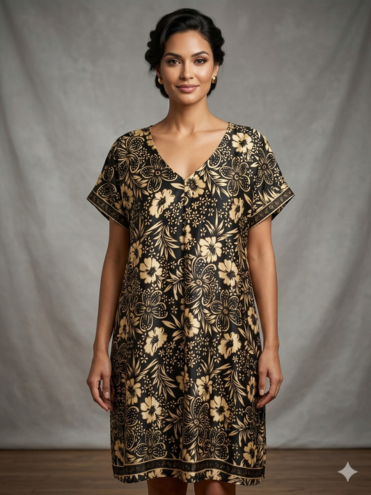 Tunique grande taille, polyester, noire, crème et or, taille 56-58-60, n10