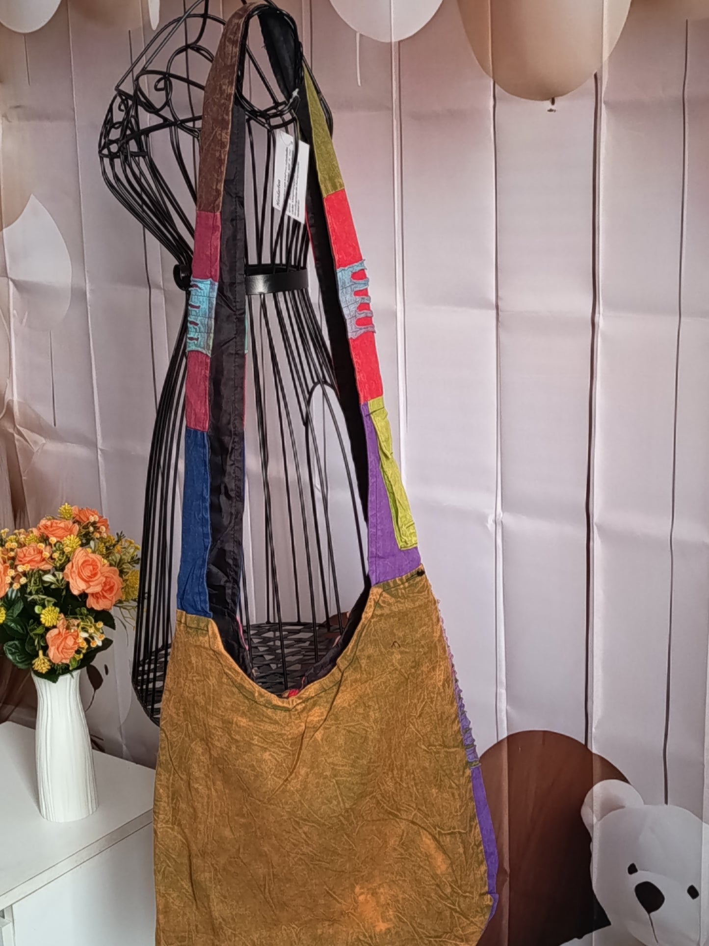 Sac à bandoulière à patchwork, ethnique, coton, très coloré N7A