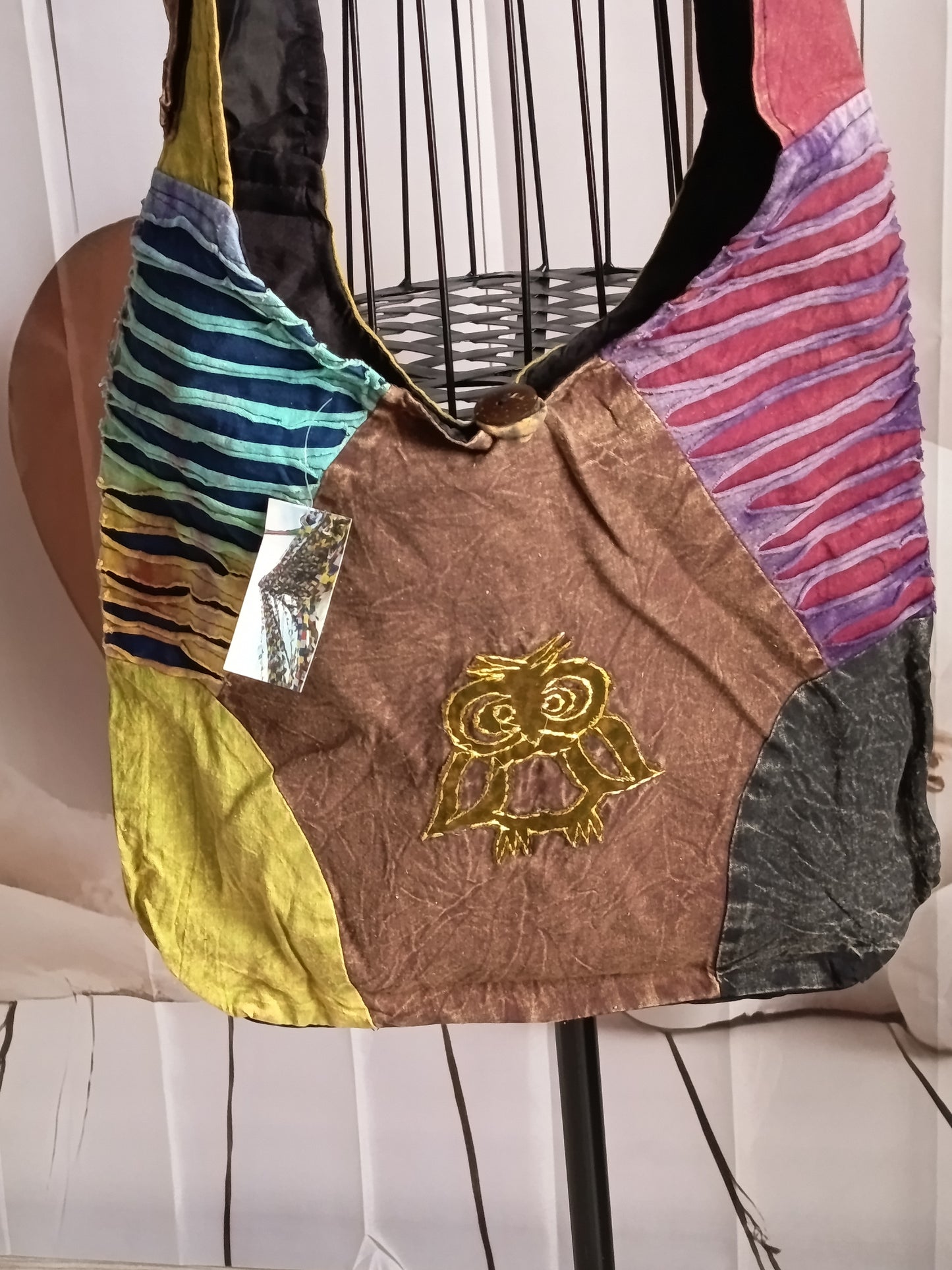 Sac à bandoulière à patchwork, ethnique, 100% coton, multicolore, N7B