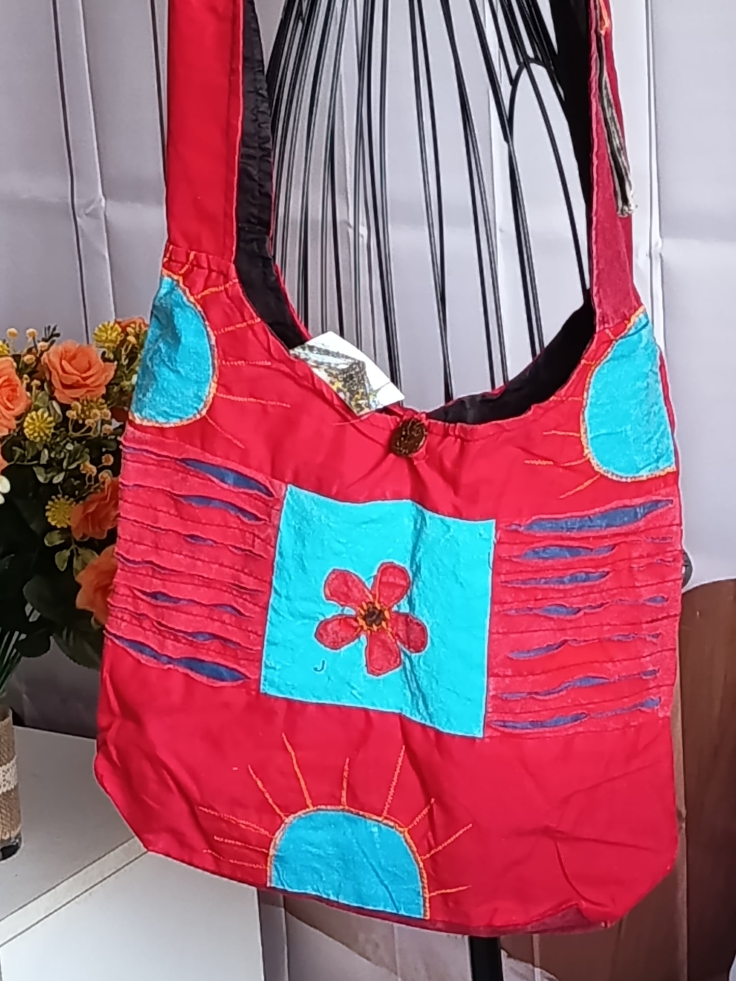 Sac à bandoulière à patchwork, ethnique, 100% coton, coloré N6