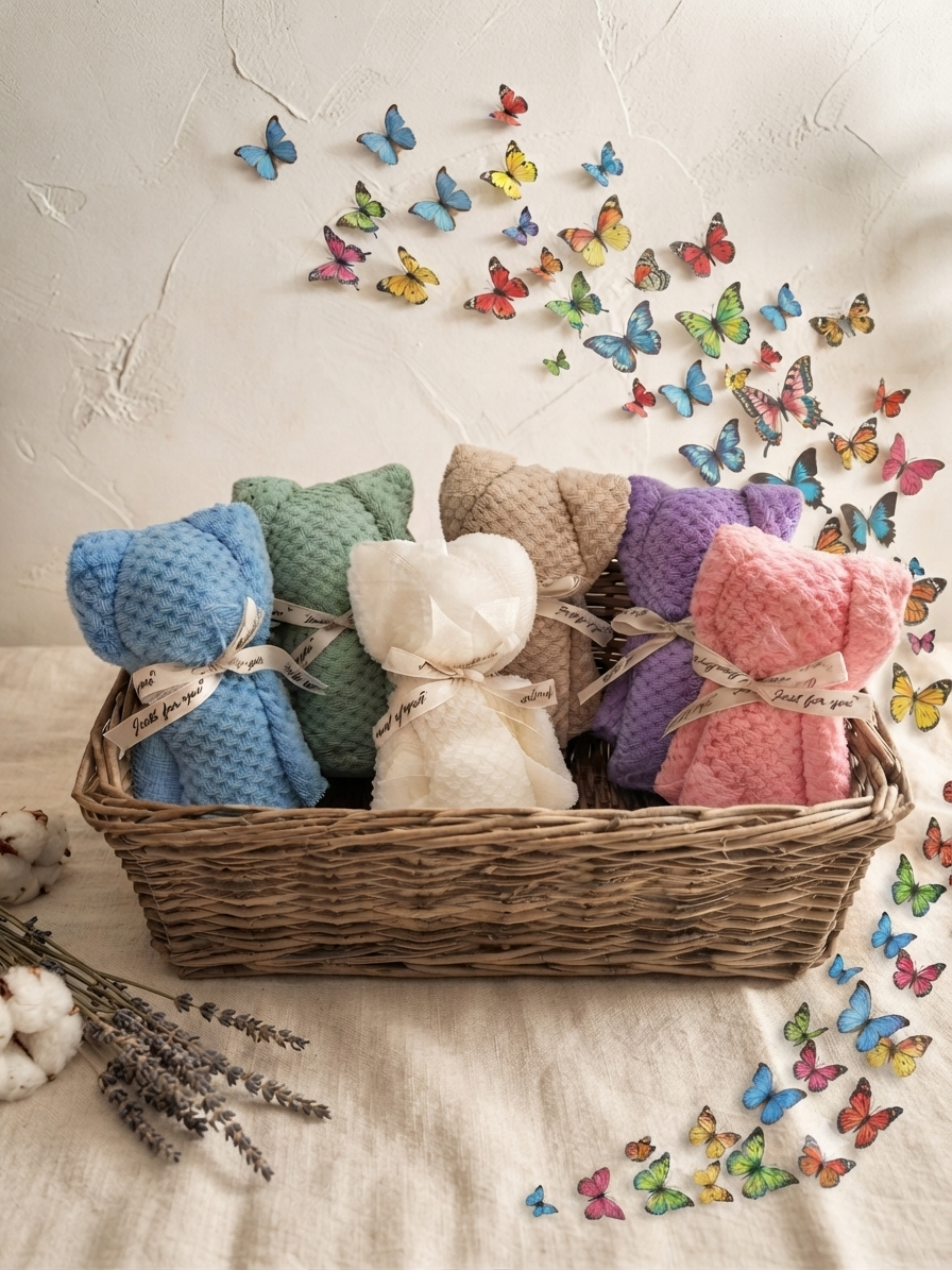 🧸✨ Adorable Serviette d'Invités Ourson Douce & Poétique, dans son sachet avec anses ✨🧸