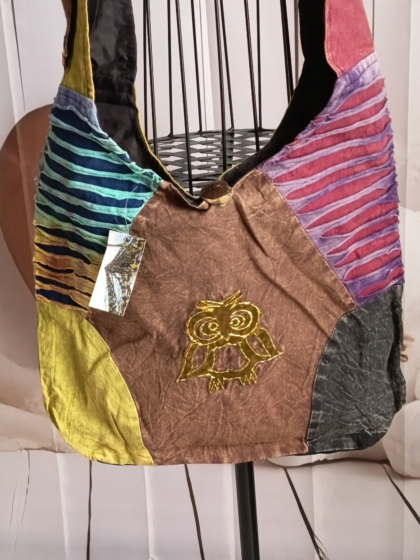 Sac à bandoulière à patchwork, ethnique, 100% coton, multicolore, N7B
