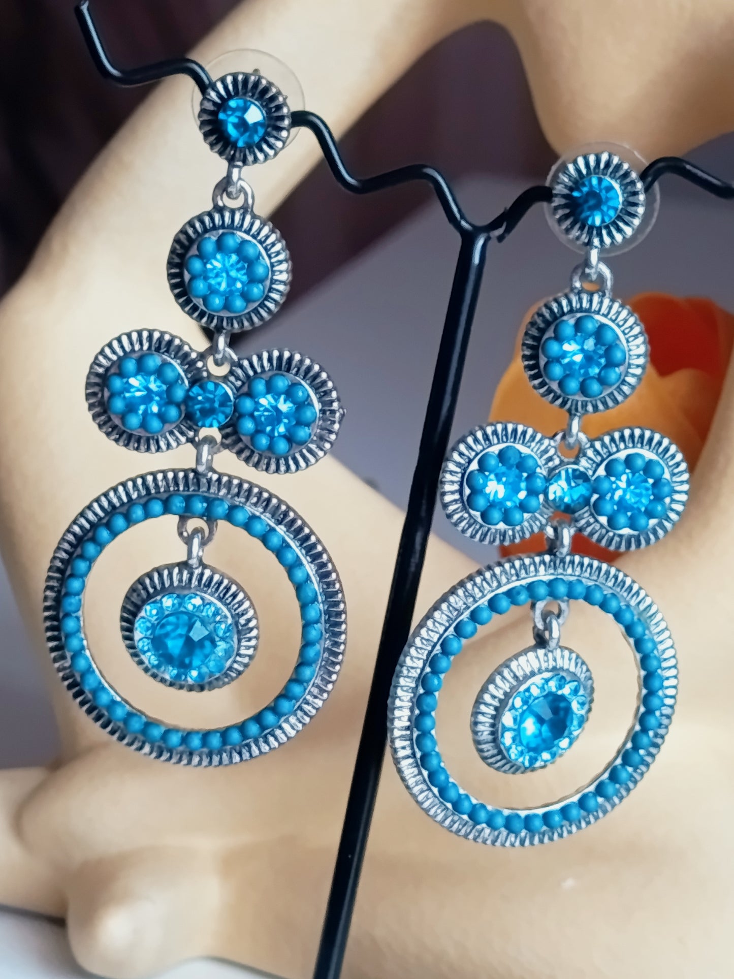 🎀🥰Boucles d'Oreilles Pendantes "Bleu Royal" – Lustres Vintage & Cristaux Azur🥰🎀