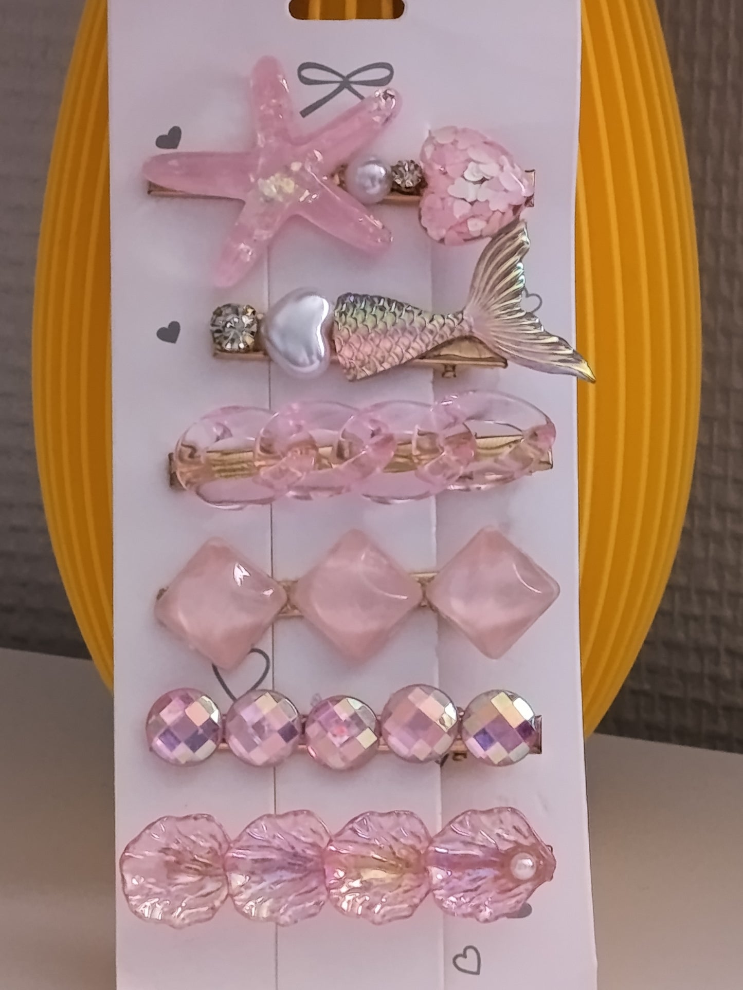 Lot de 6 pinces crocrodiles à cheveux, dans les tons roses clairs, thème mer