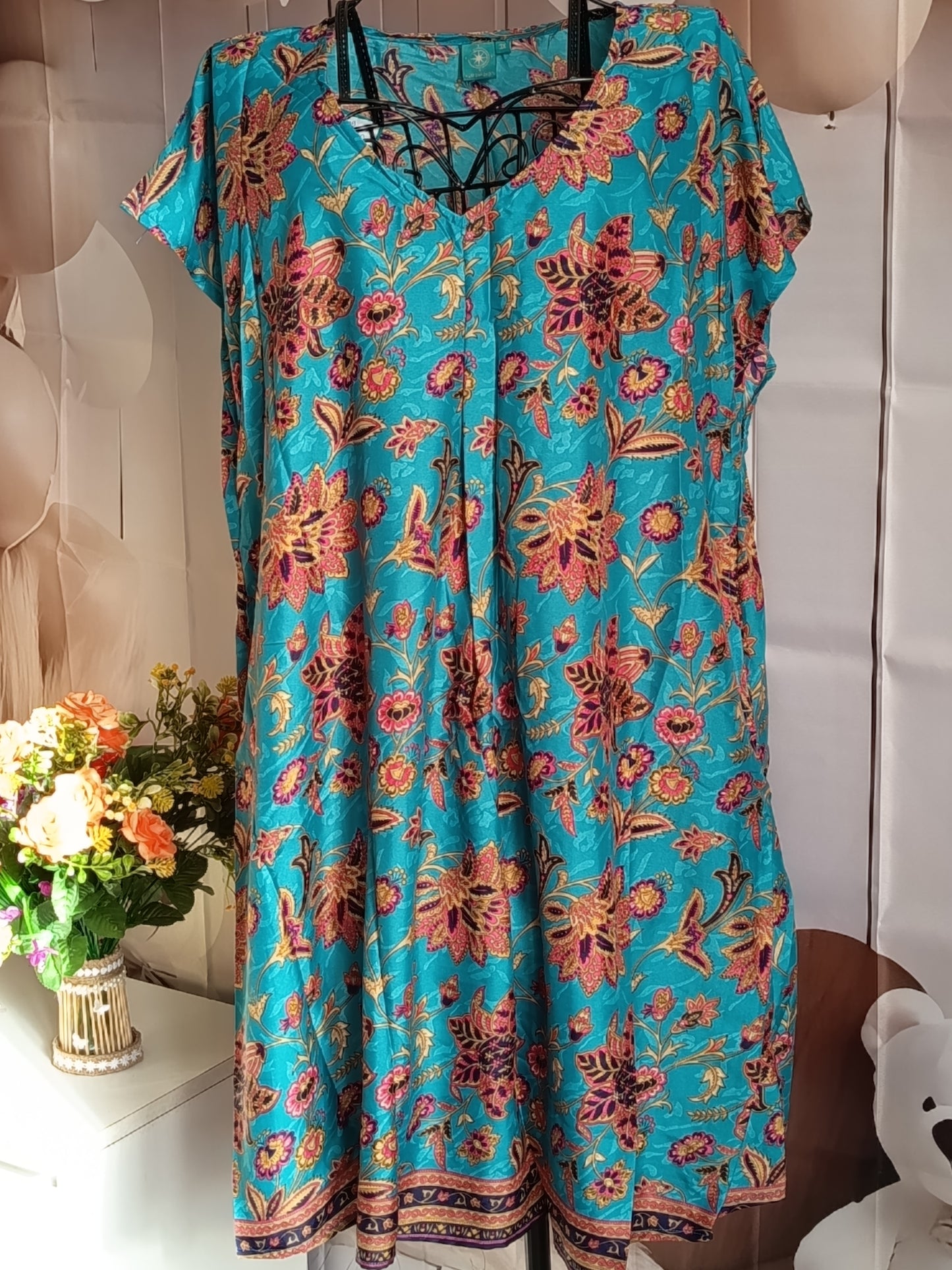 Tunique grande taille, polyester, bleu, rose, marron, taille 56/60, N9
