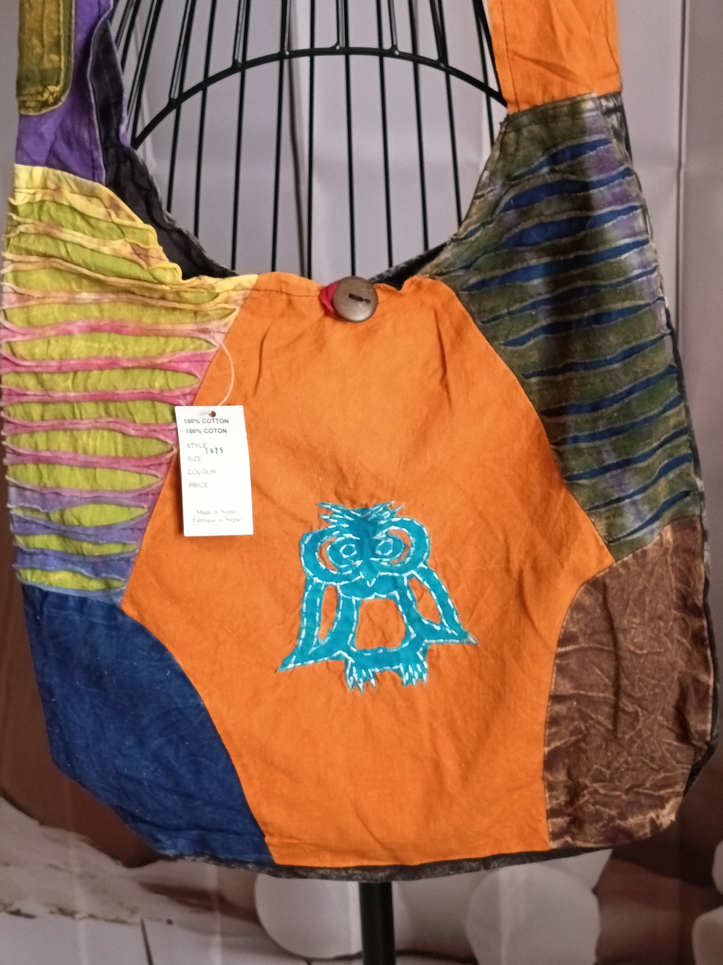 Sac à bandoulière à patchwork, ethnique, 100% coton, multicolore, N7C