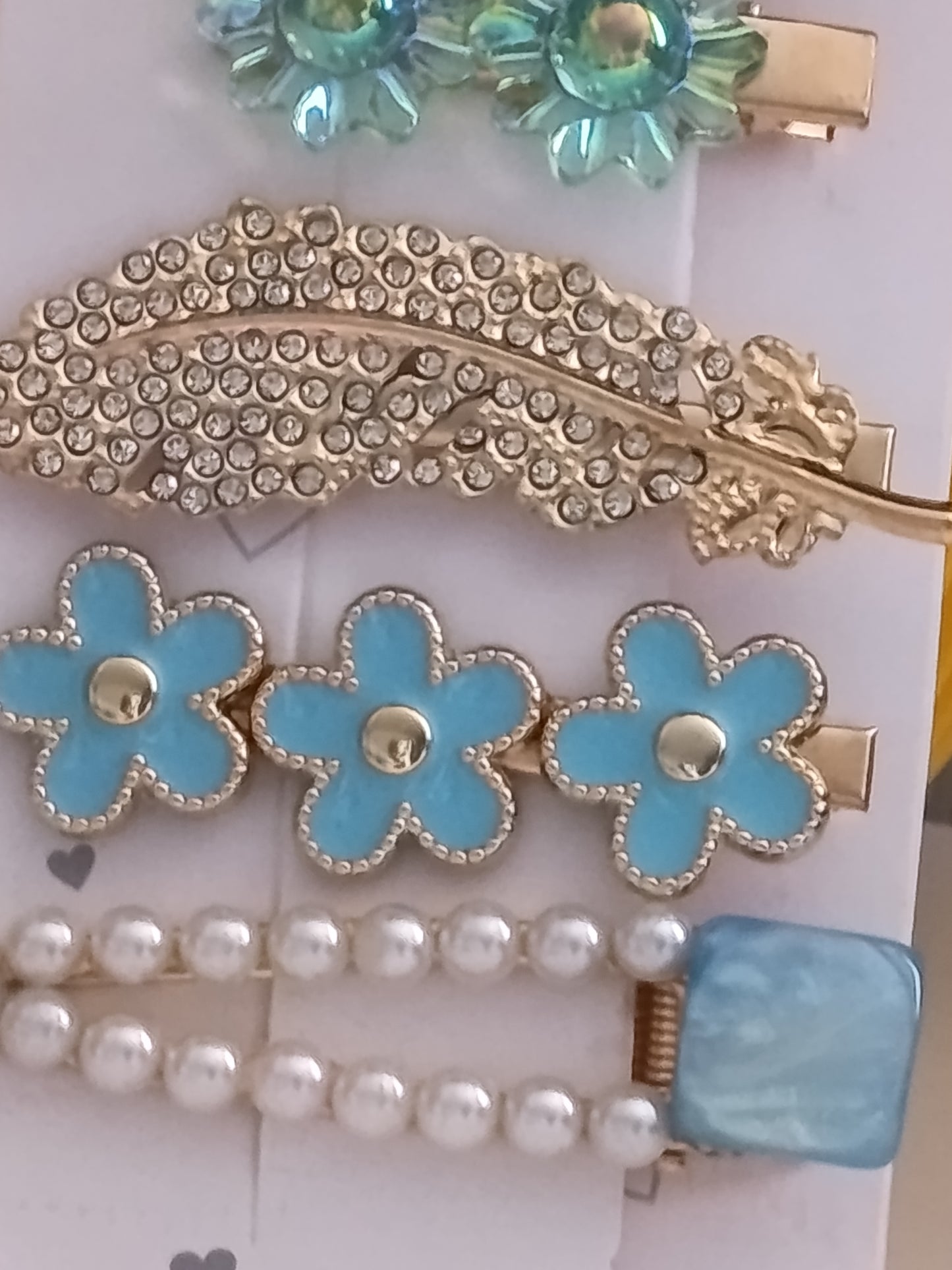 Lot de 6 pinces crocrodiles, dans les tons bleus turquoises et blancs