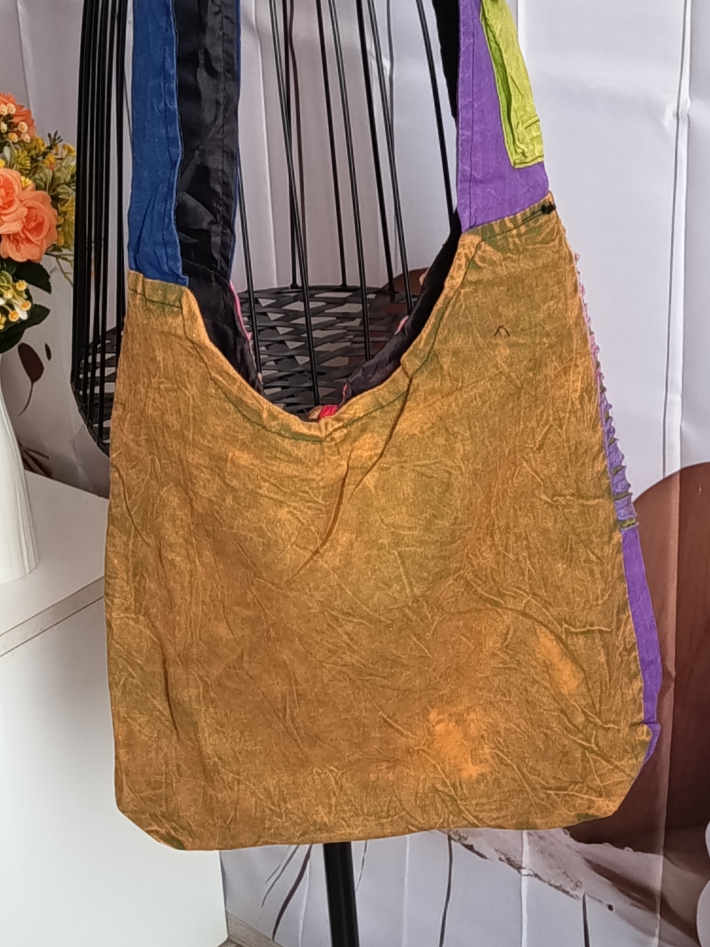 Sac à bandoulière à patchwork, ethnique, coton, très coloré N7A
