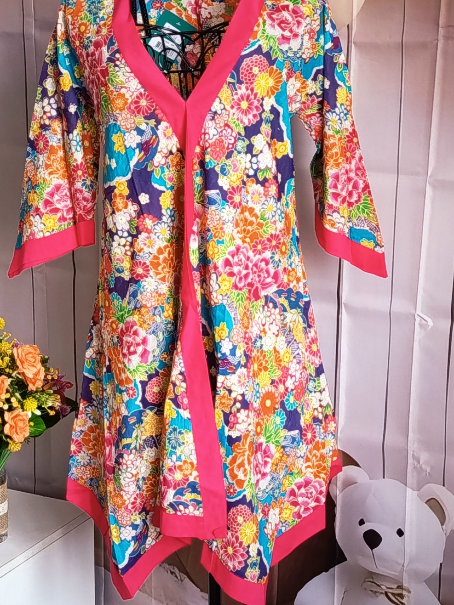 Tunique femme 100% voile de coton, multicolore et asymétrique, taille 36-38, N8