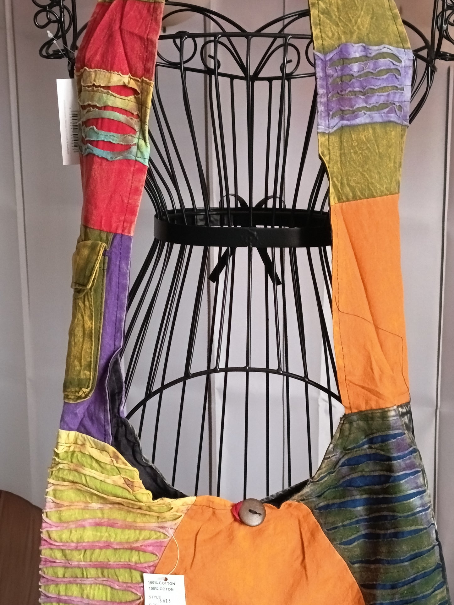 Sac à bandoulière à patchwork, ethnique, 100% coton, multicolore, N7C