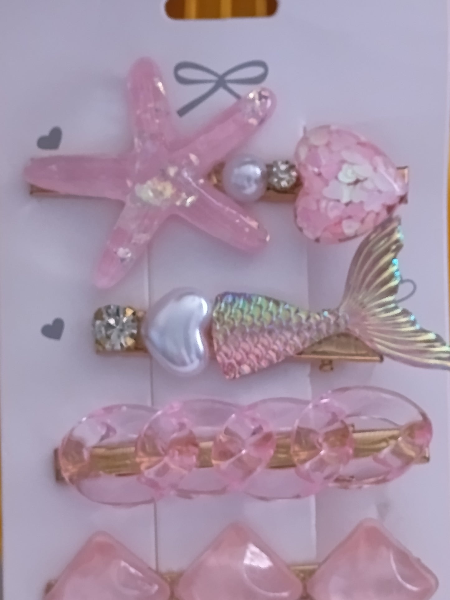 Lot de 6 pinces crocrodiles à cheveux, dans les tons roses clairs, thème mer
