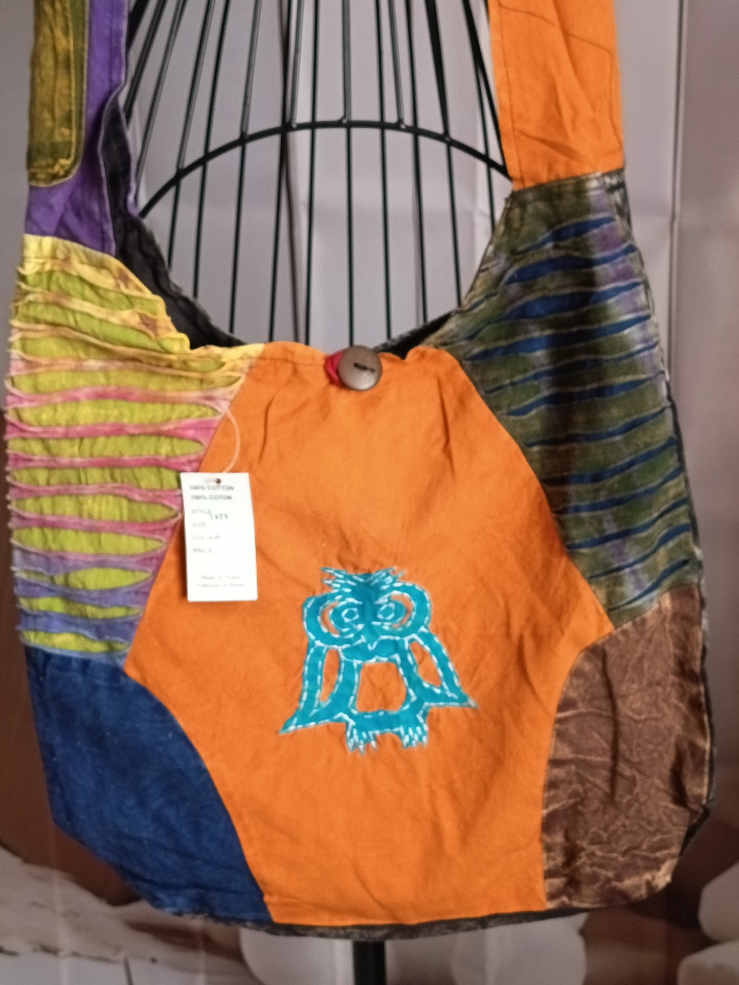 Sac à bandoulière à patchwork, ethnique, 100% coton, multicolore, N7C