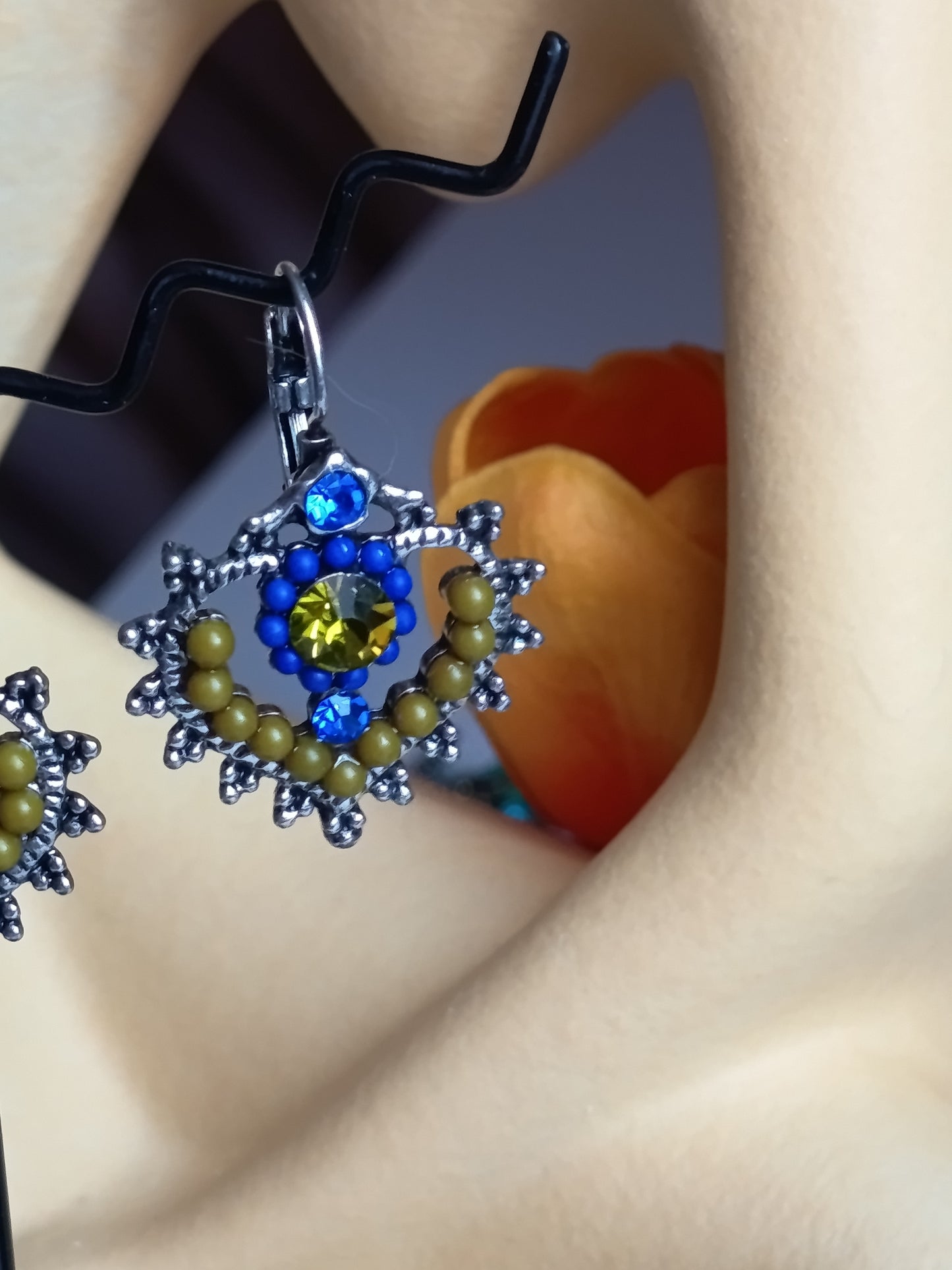 ✨ BOUCLES D'OREILLES "ÉCLAT BAROQUE" – BLEU & OCRE ✨