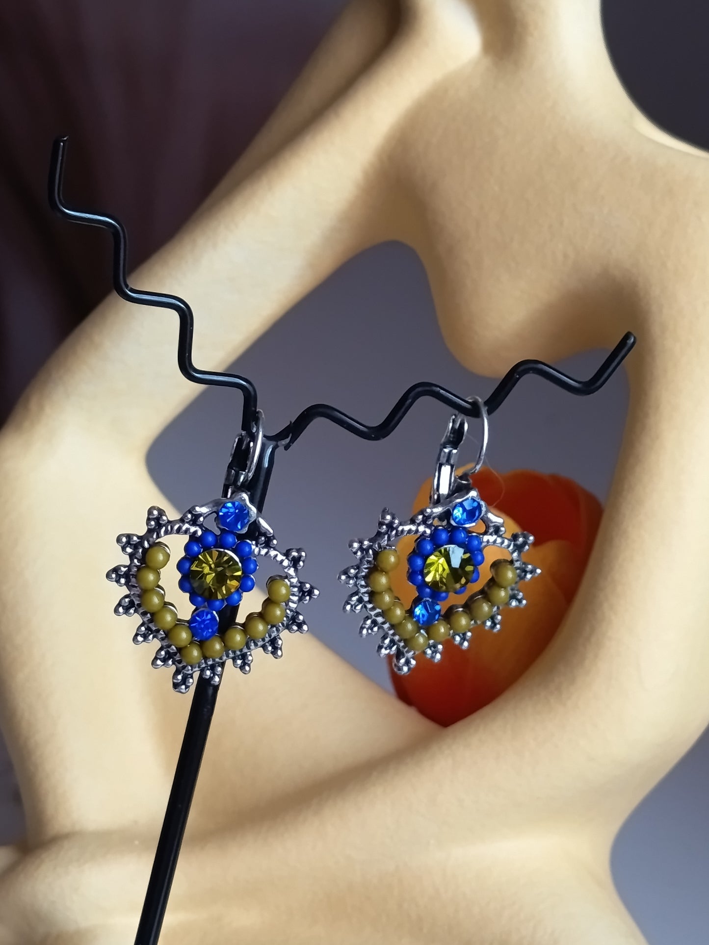 ✨ BOUCLES D'OREILLES "ÉCLAT BAROQUE" – BLEU & OCRE ✨
