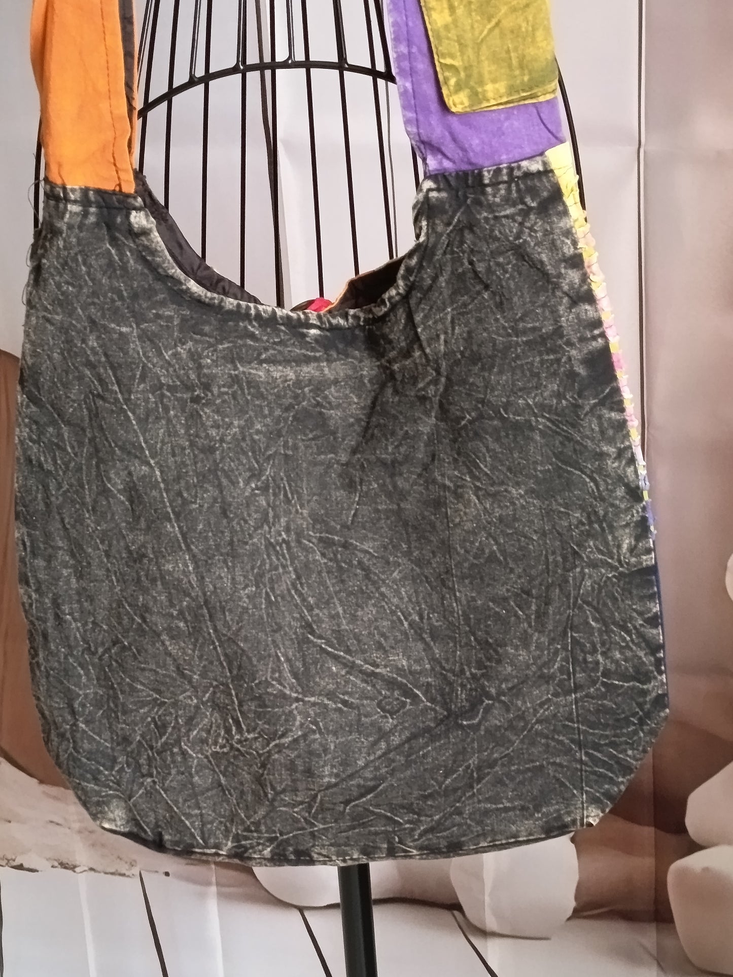 Sac à bandoulière à patchwork, ethnique, 100% coton, multicolore, N7C