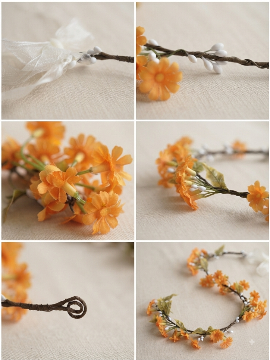 👑 Couronne de Fleurs Bohème Orange - Parfaite pour Mariage et Cérémonie 🌸🌿