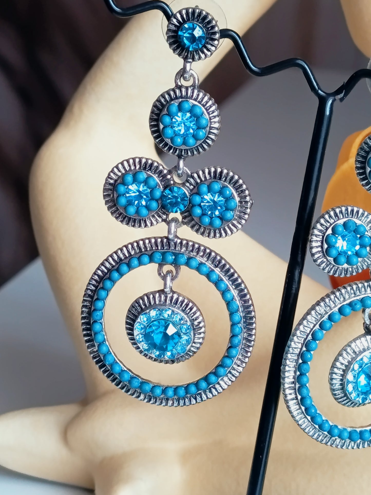 🎀🥰Boucles d'Oreilles Pendantes "Bleu Royal" – Lustres Vintage & Cristaux Azur🥰🎀
