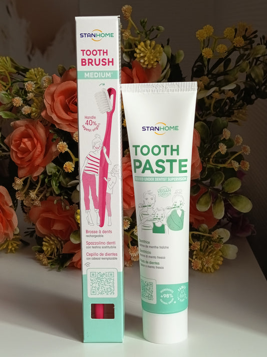 ✨🌺Tooth Paste : dentifrice arôme menthe fraîche + Tooth Brush : brosse à dents fuchsia rechargeable de Stanhome ✨🌺