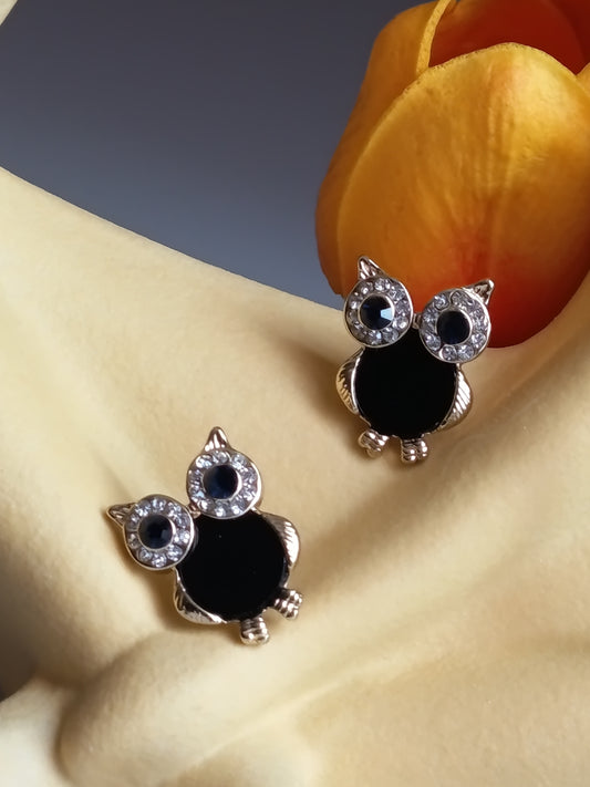 🦉✨ Boucles d'oreilles "Chouette de Nuit" – Élégance & Cristaux Étincelants ✨🦉