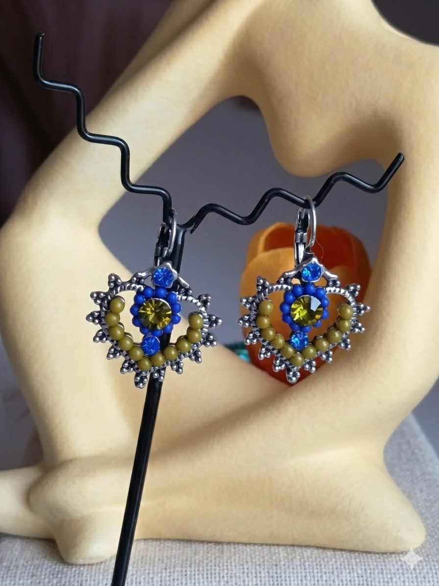 ✨ BOUCLES D'OREILLES "ÉCLAT BAROQUE" – BLEU & OCRE ✨
