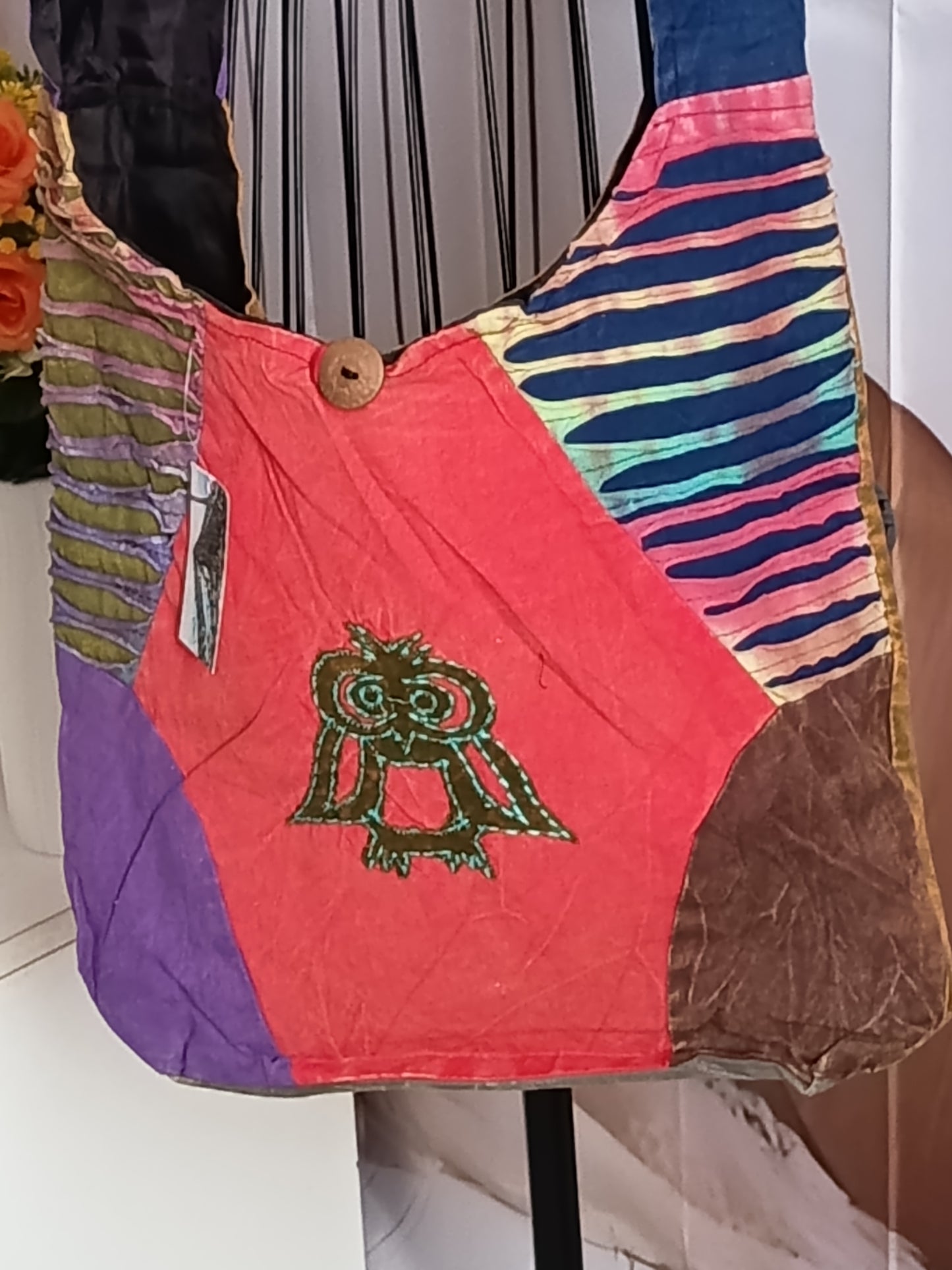 Sac à bandoulière à patchwork, ethnique, coton, très coloré N7A