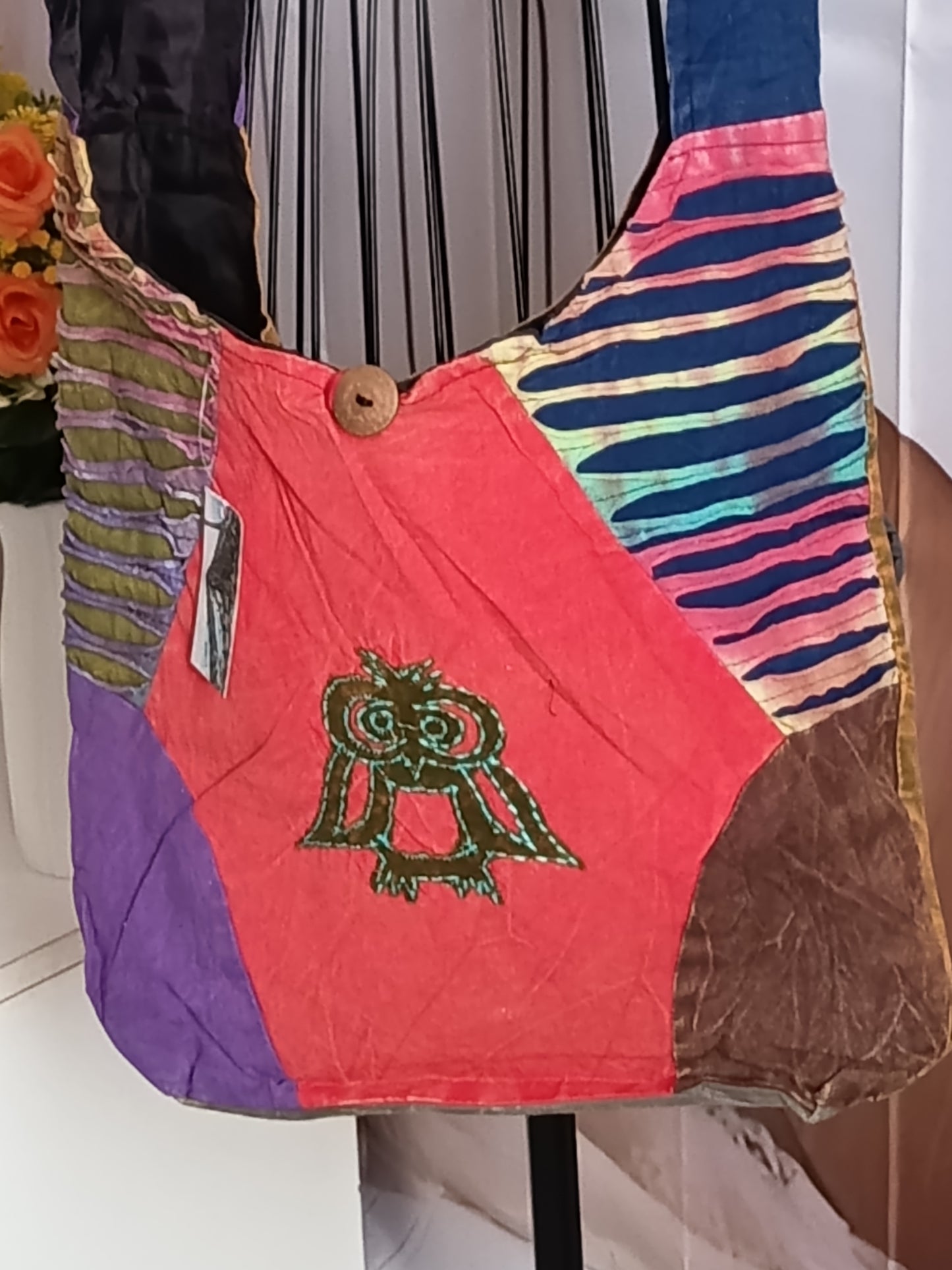 Sac à bandoulière à patchwork, ethnique, coton, très coloré N7A