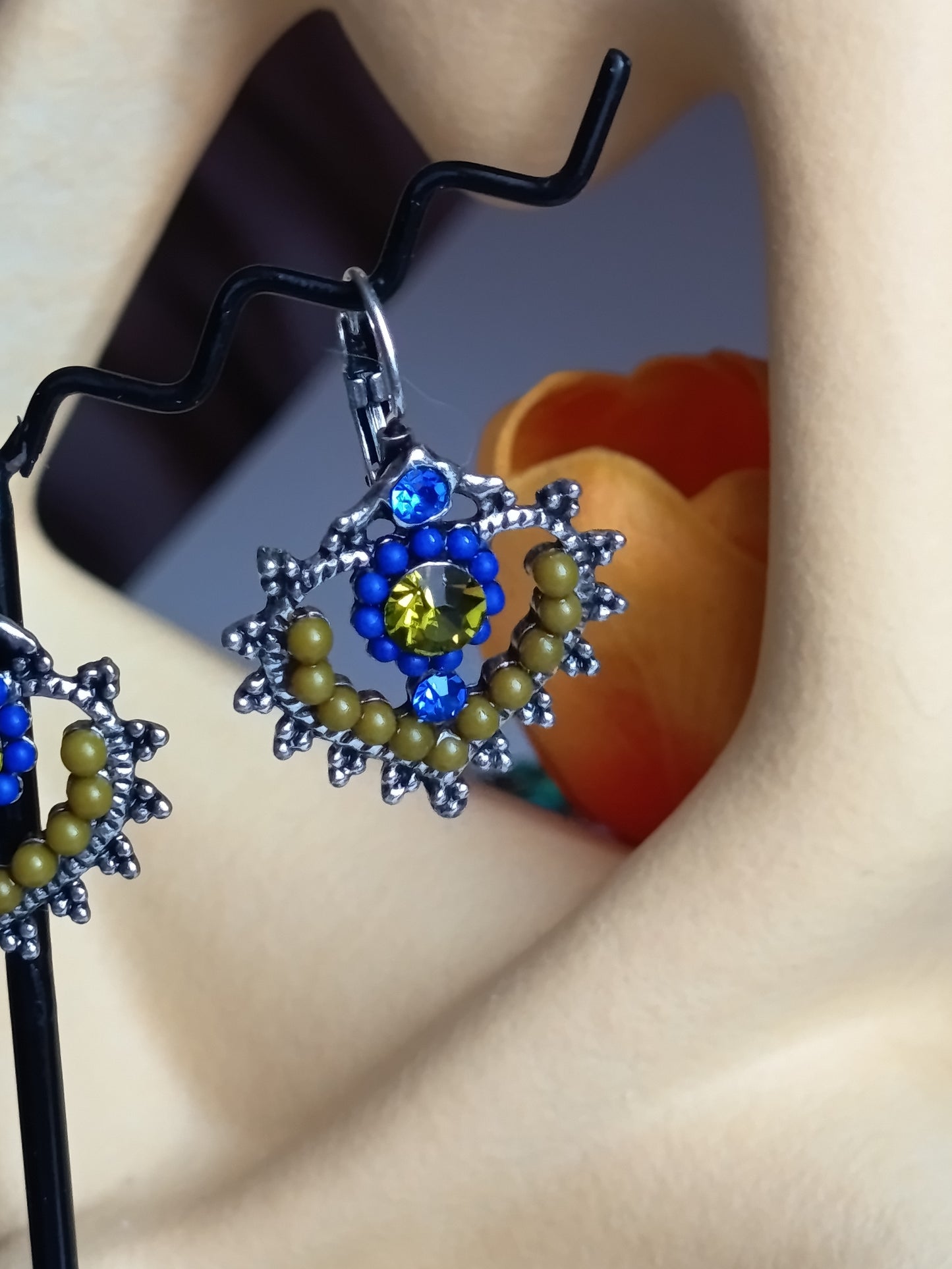 ✨ BOUCLES D'OREILLES "ÉCLAT BAROQUE" – BLEU & OCRE ✨