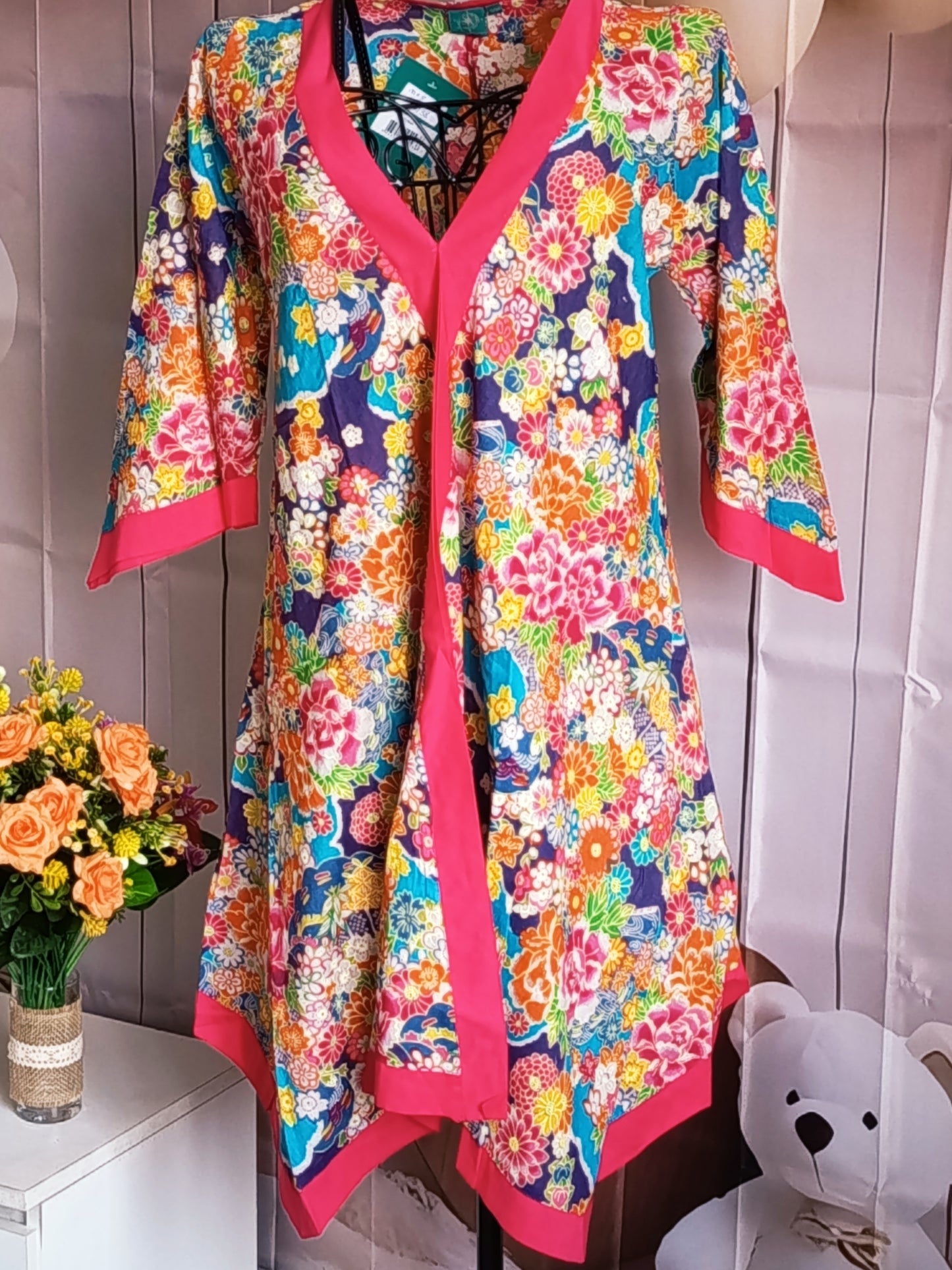 Tunique femme 100% voile de coton, multicolore et asymétrique, taille 36-38, N8