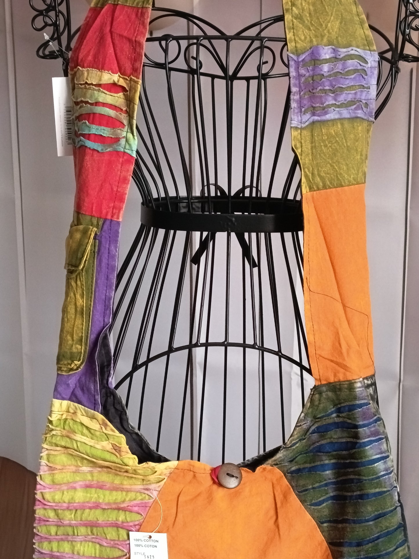 Sac à bandoulière à patchwork, ethnique, 100% coton, multicolore, N7C