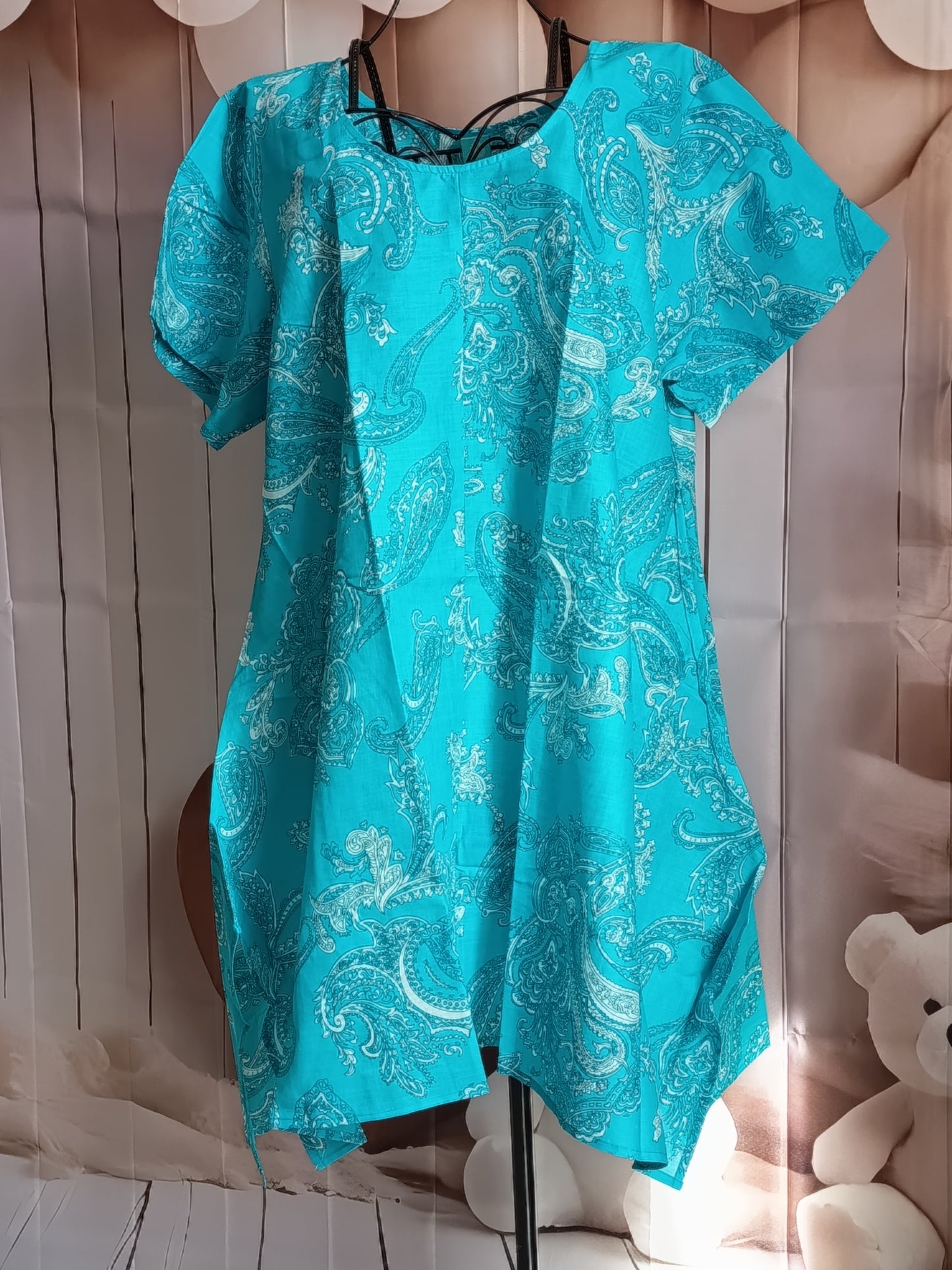 ✨ Robe ou tunique d'été fluide à motifs - Bleu Turquoise (Taille 48/50) 👗