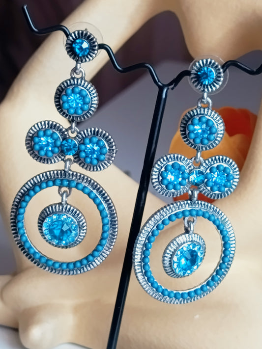 🎀🥰Boucles d'Oreilles Pendantes "Bleu Royal" – Lustres Vintage & Cristaux Azur🥰🎀
