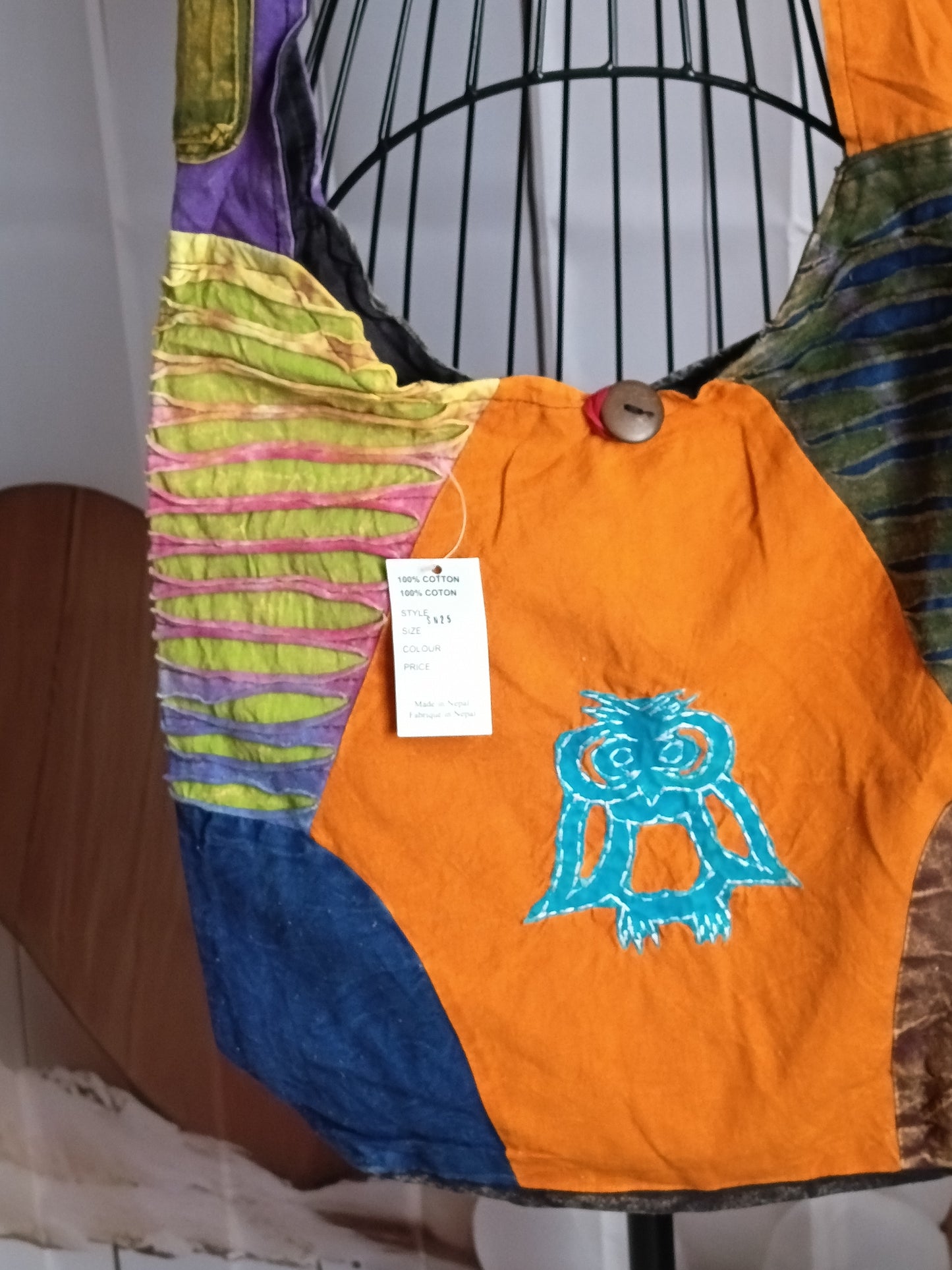 Sac à bandoulière à patchwork, ethnique, 100% coton, multicolore, N7C