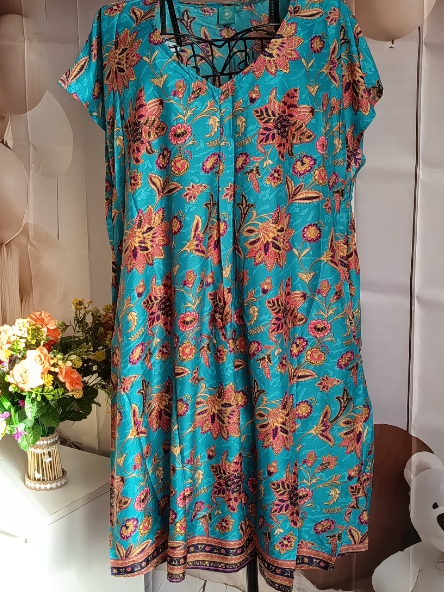 Tunique grande taille, polyester, bleu, rose, marron, taille 56/60, N9