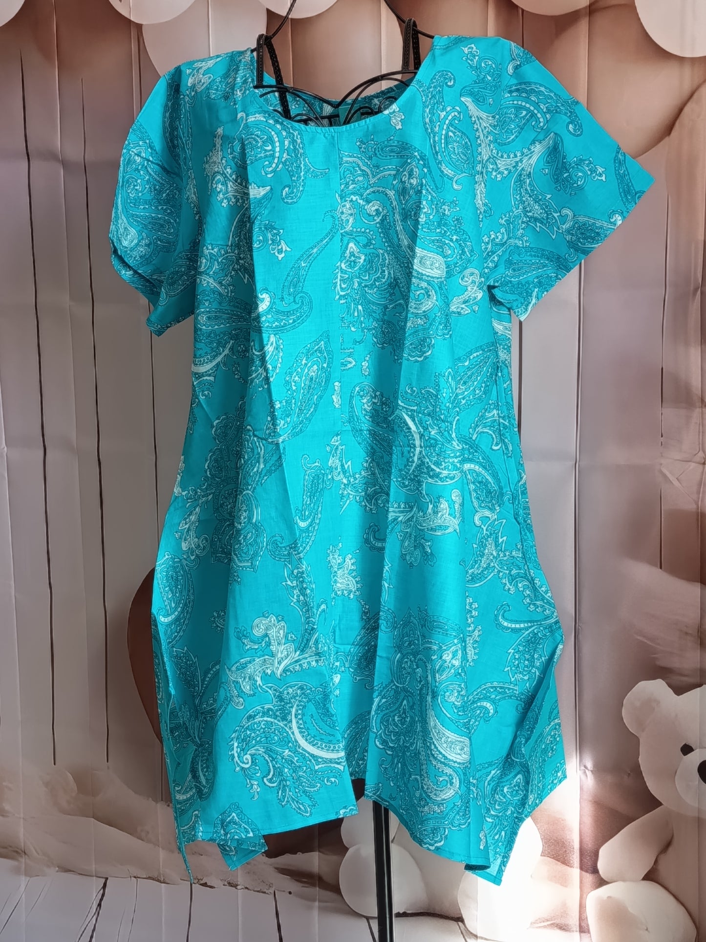 ✨ Robe ou tunique d'été fluide à motifs - Bleu Turquoise (Taille 48/50) 👗