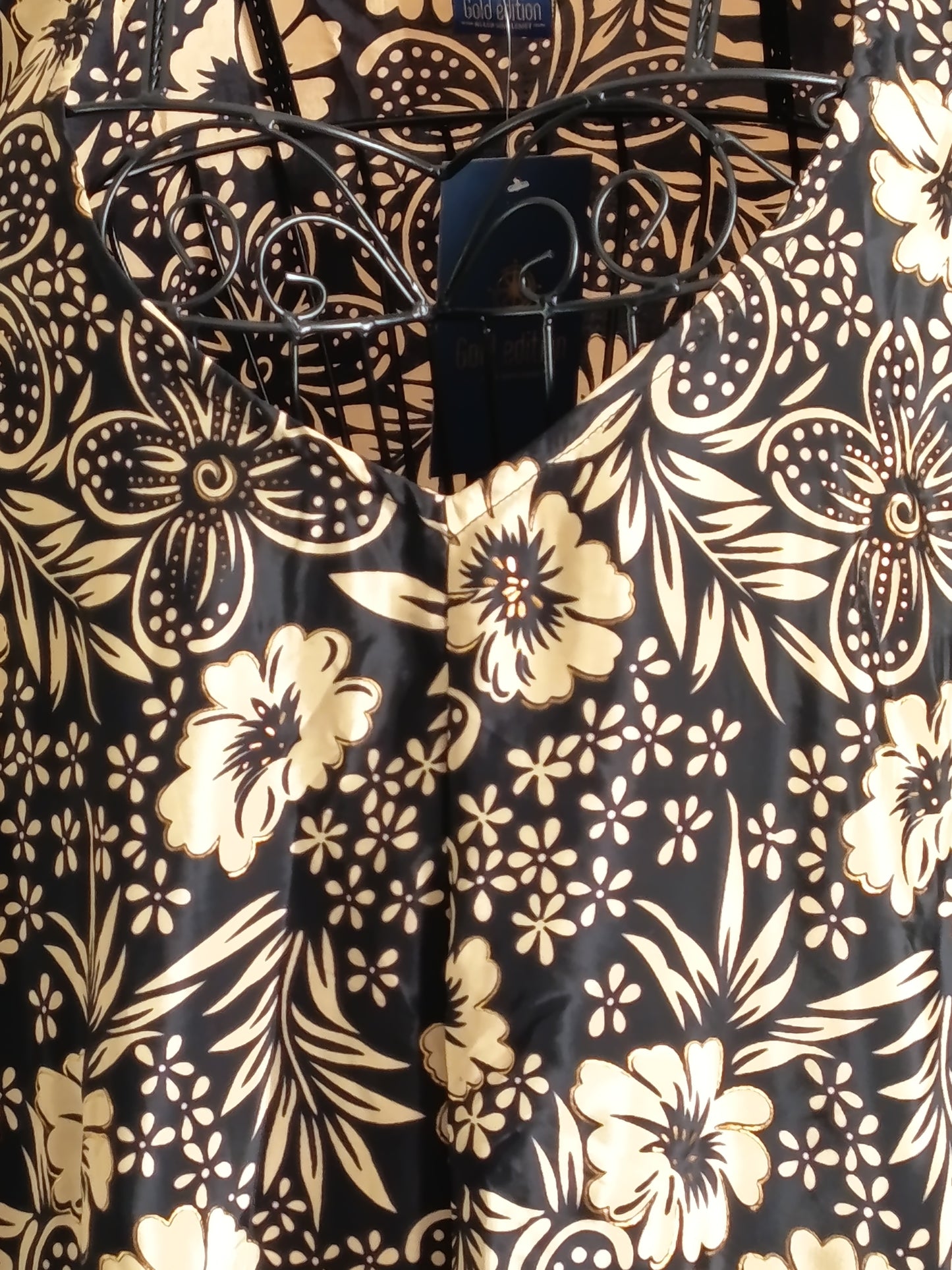 Tunique grande taille, polyester, noire, crème et or, taille 56-58-60, n10