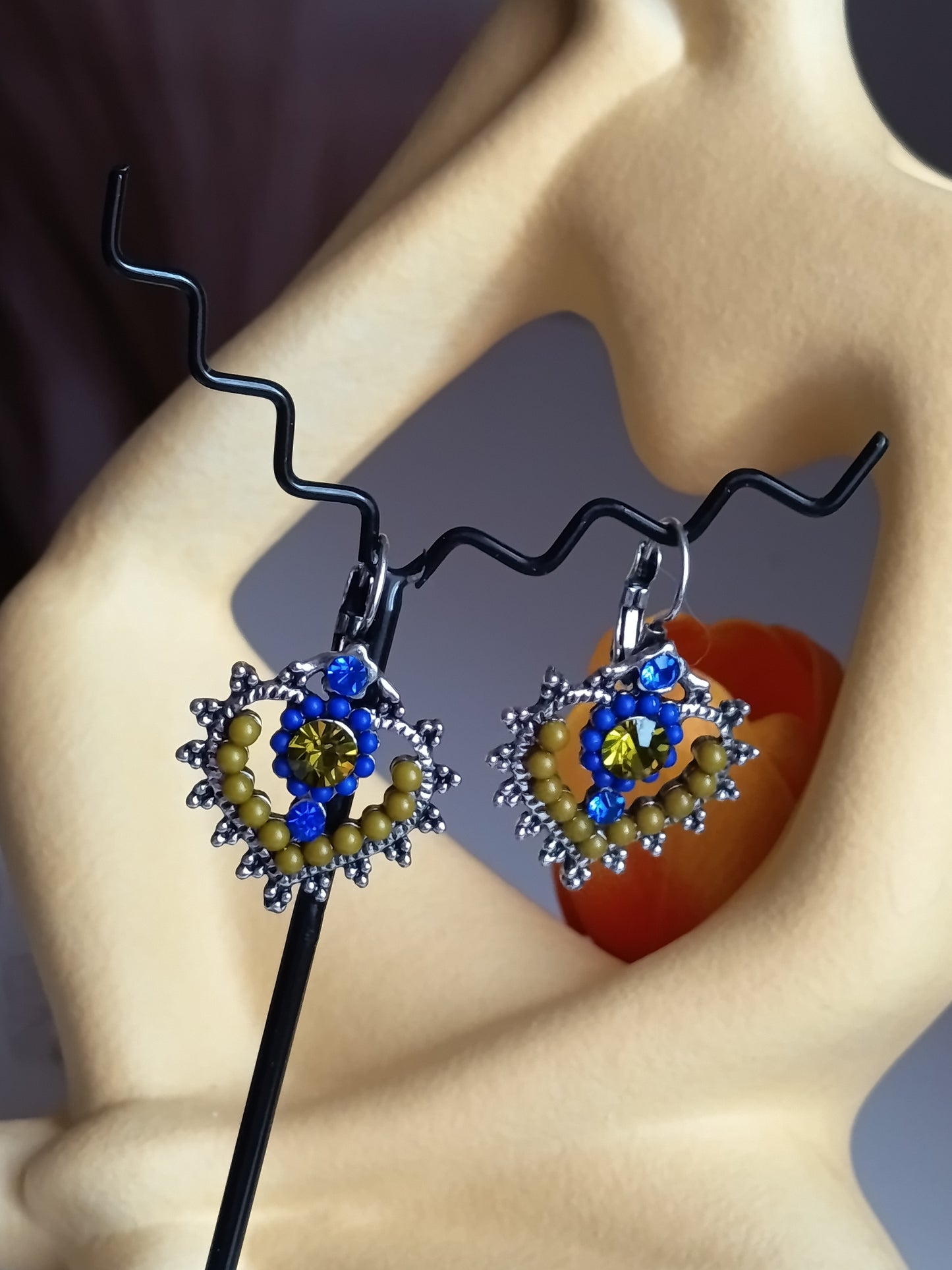 ✨ BOUCLES D'OREILLES "ÉCLAT BAROQUE" – BLEU & OCRE ✨