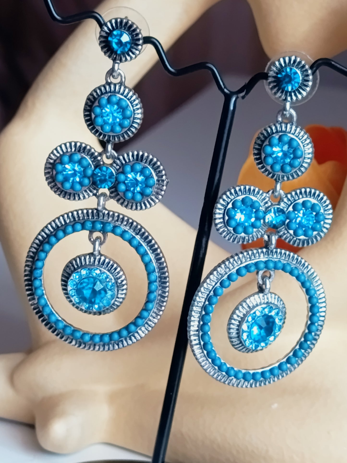 🎀🥰Boucles d'Oreilles Pendantes "Bleu Royal" – Lustres Vintage & Cristaux Azur🥰🎀
