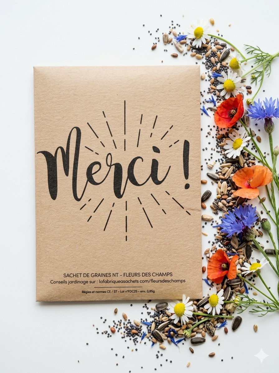 Sachet de graines "Merci !" - Cadeau invité champêtre et poétique