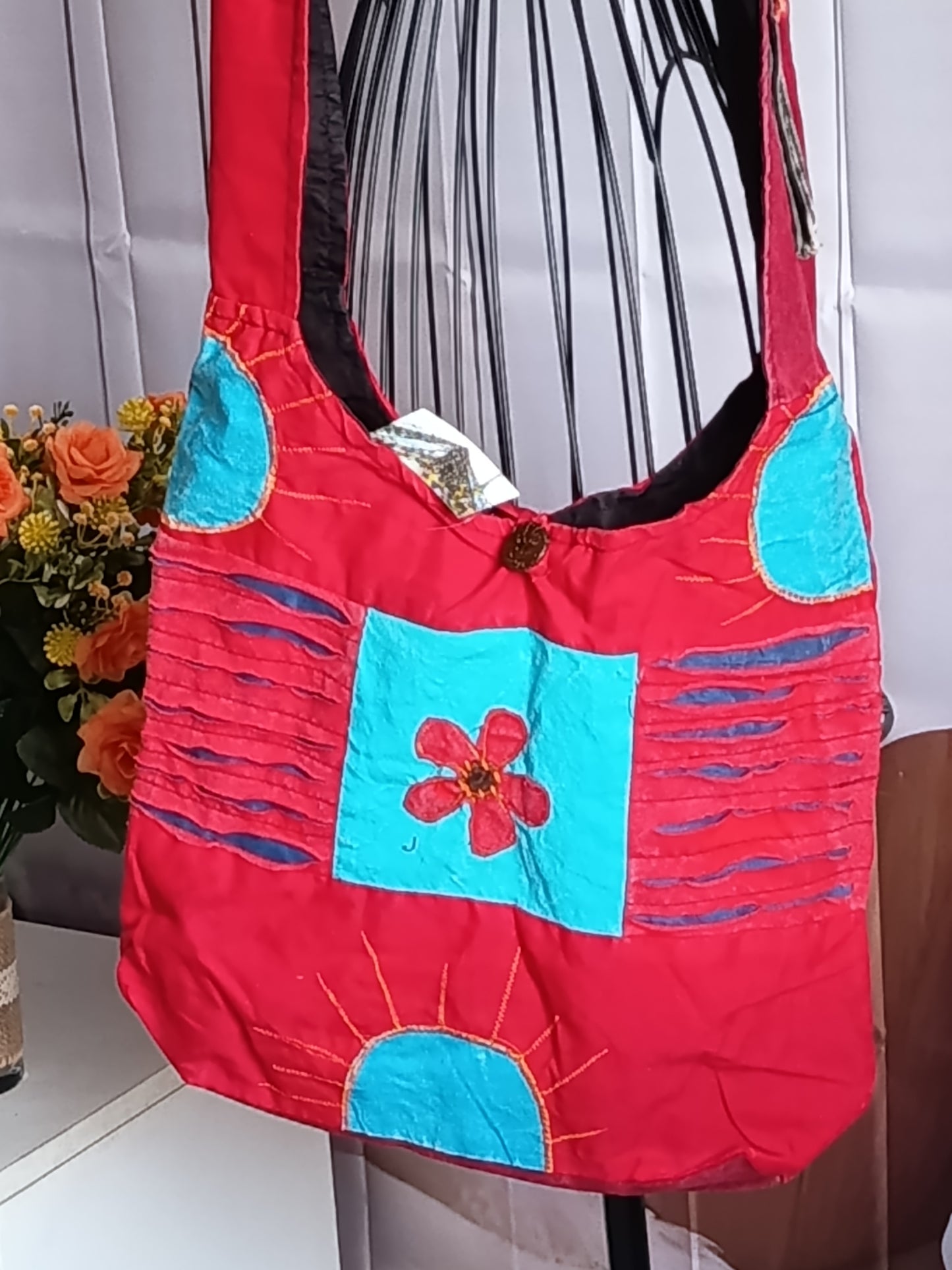 Sac à bandoulière à patchwork, ethnique, 100% coton, coloré N6