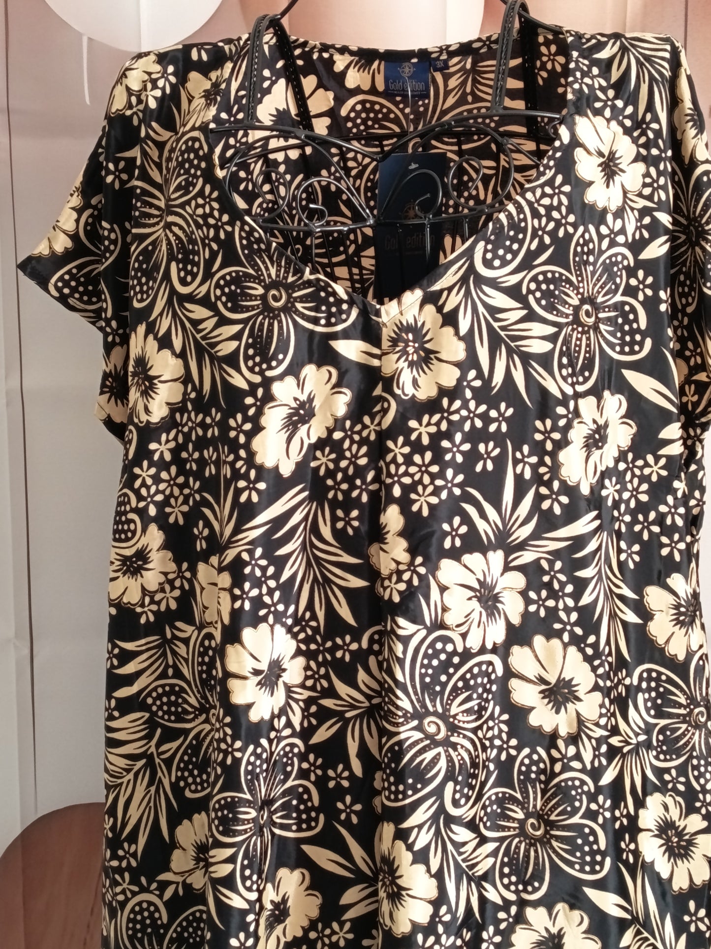 Tunique grande taille, polyester, noire, crème et or, taille 56-58-60, n10